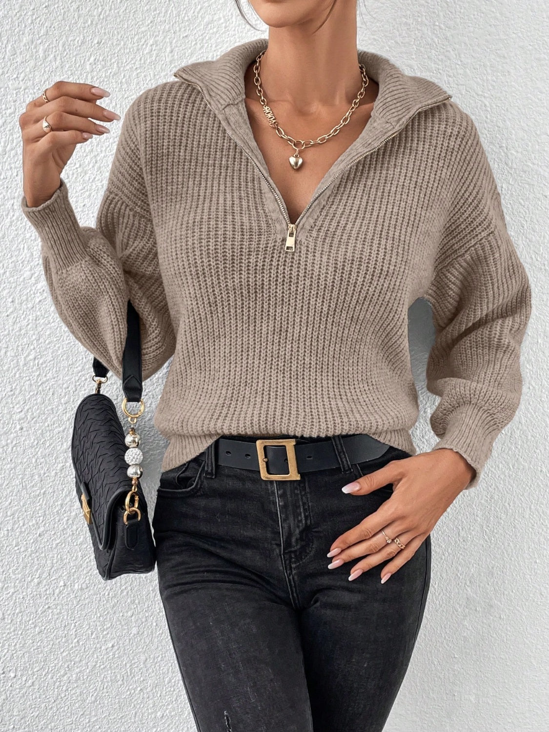 Honey Half Zip Dropped Shoulder Sweater | Maekery Studio