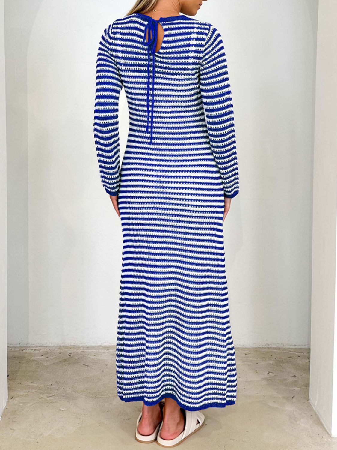 Devine Tied Round Neck Striped Sweater Dress | Maekery Studio