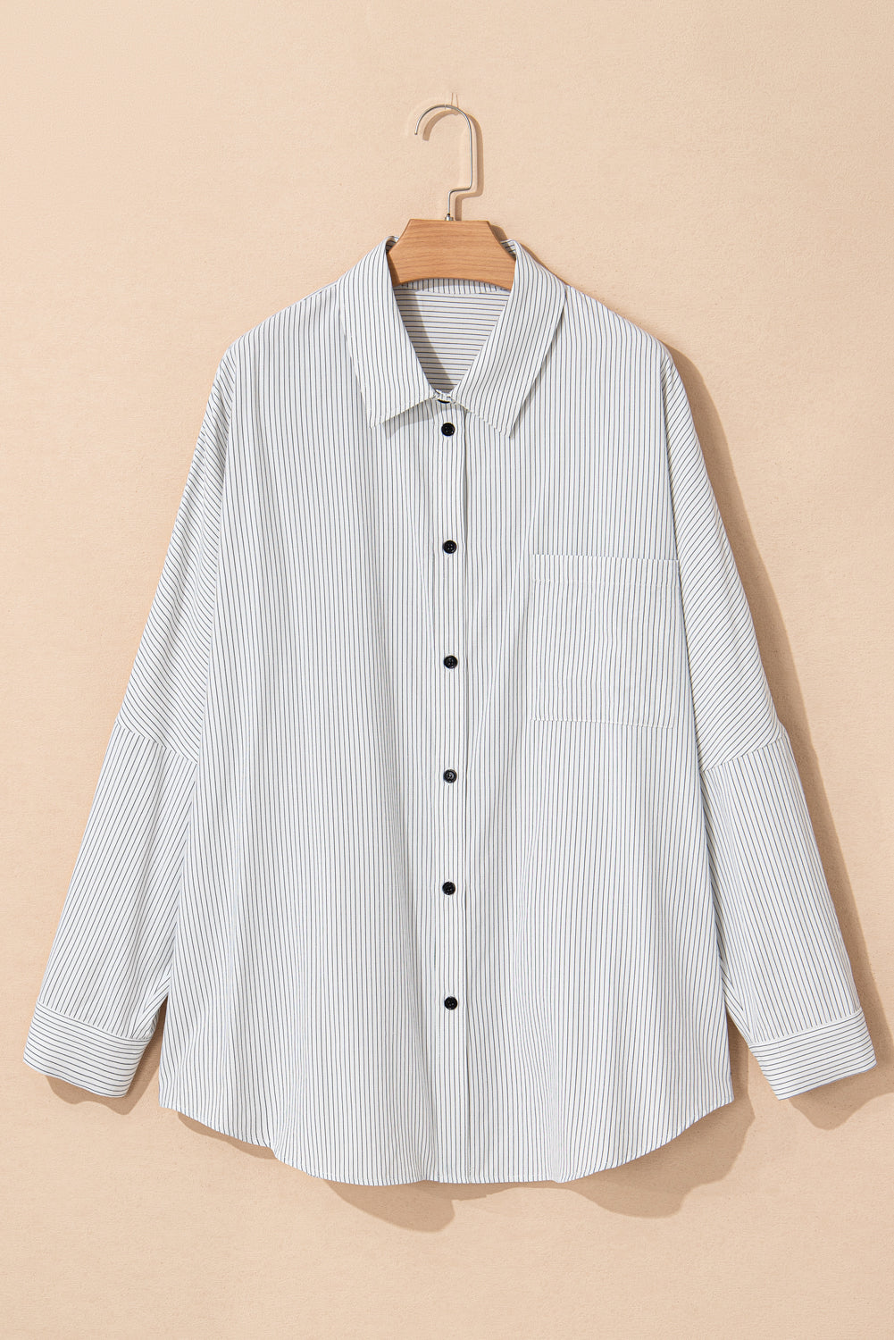 White Stripe Rolled Tab Sleeve Buttoned Plus Size Shirt | Maekery Studio