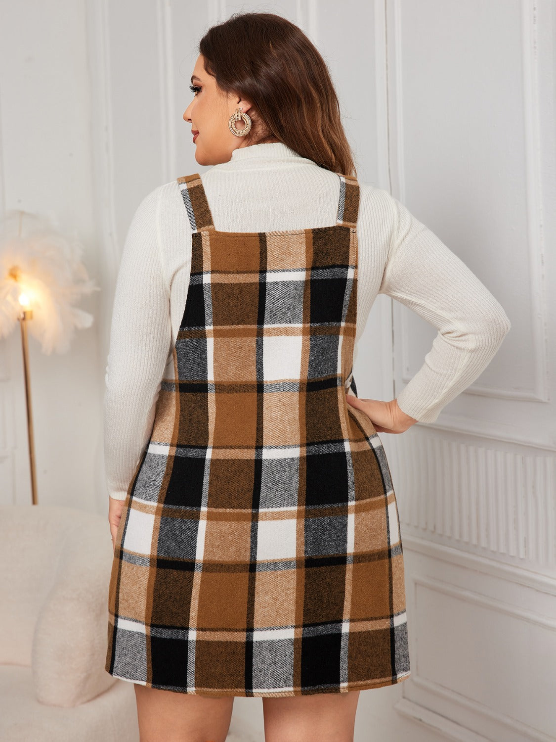 Honey Plus Size Plaid Wide Strap Overall Dress | Maekery Studio