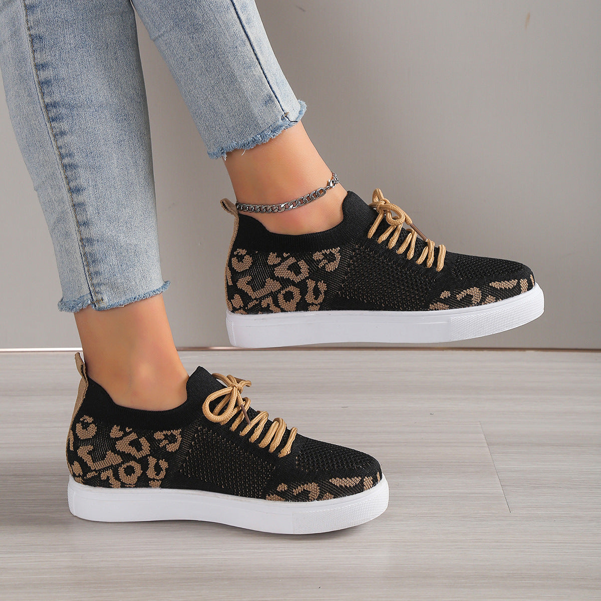 Lace-Up Leopard Flat Sneakers | Maekery Studio