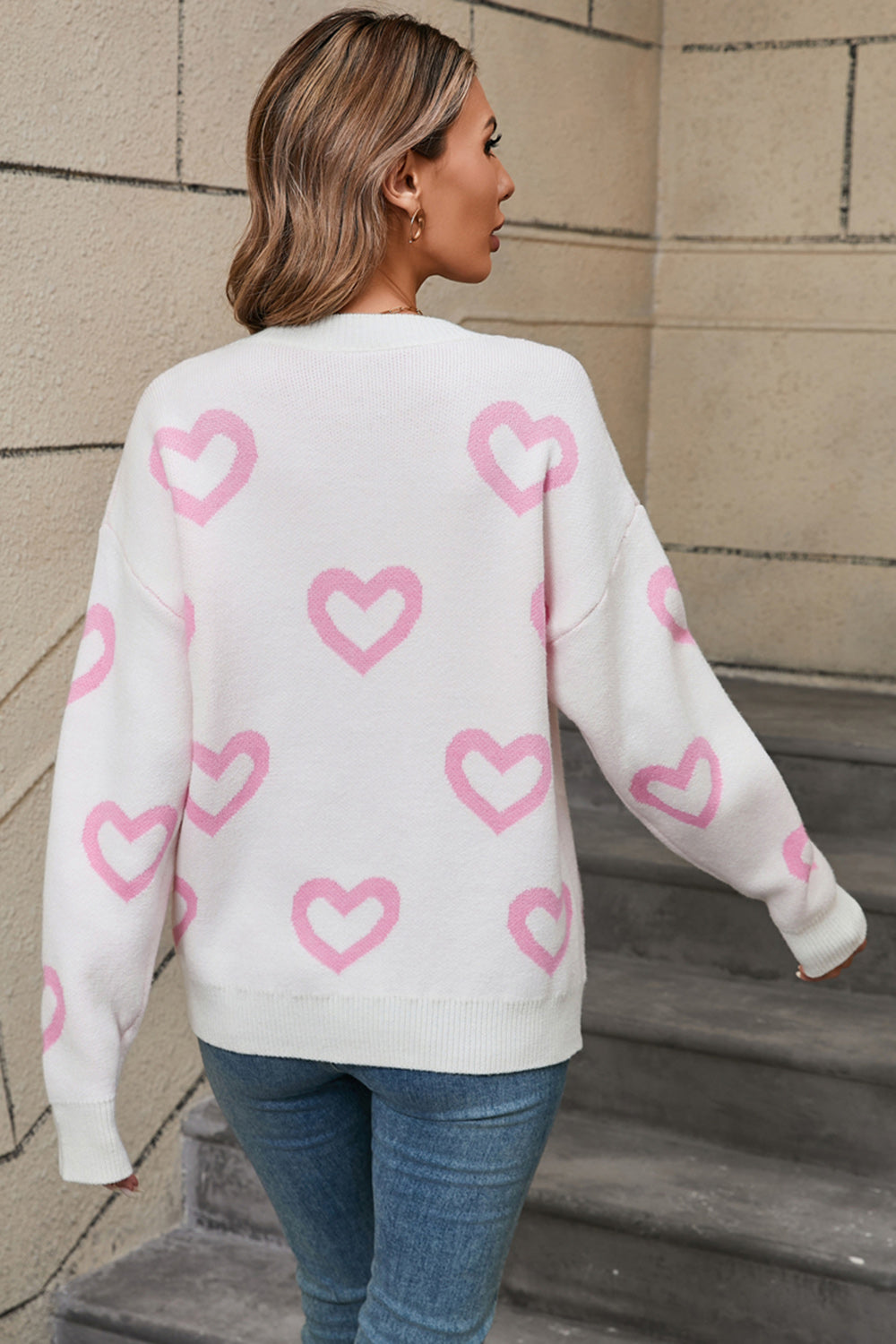 Angel Wings Heart Round Neck Dropped Shoulder Long Sleeve Sweater | Maekery Studio