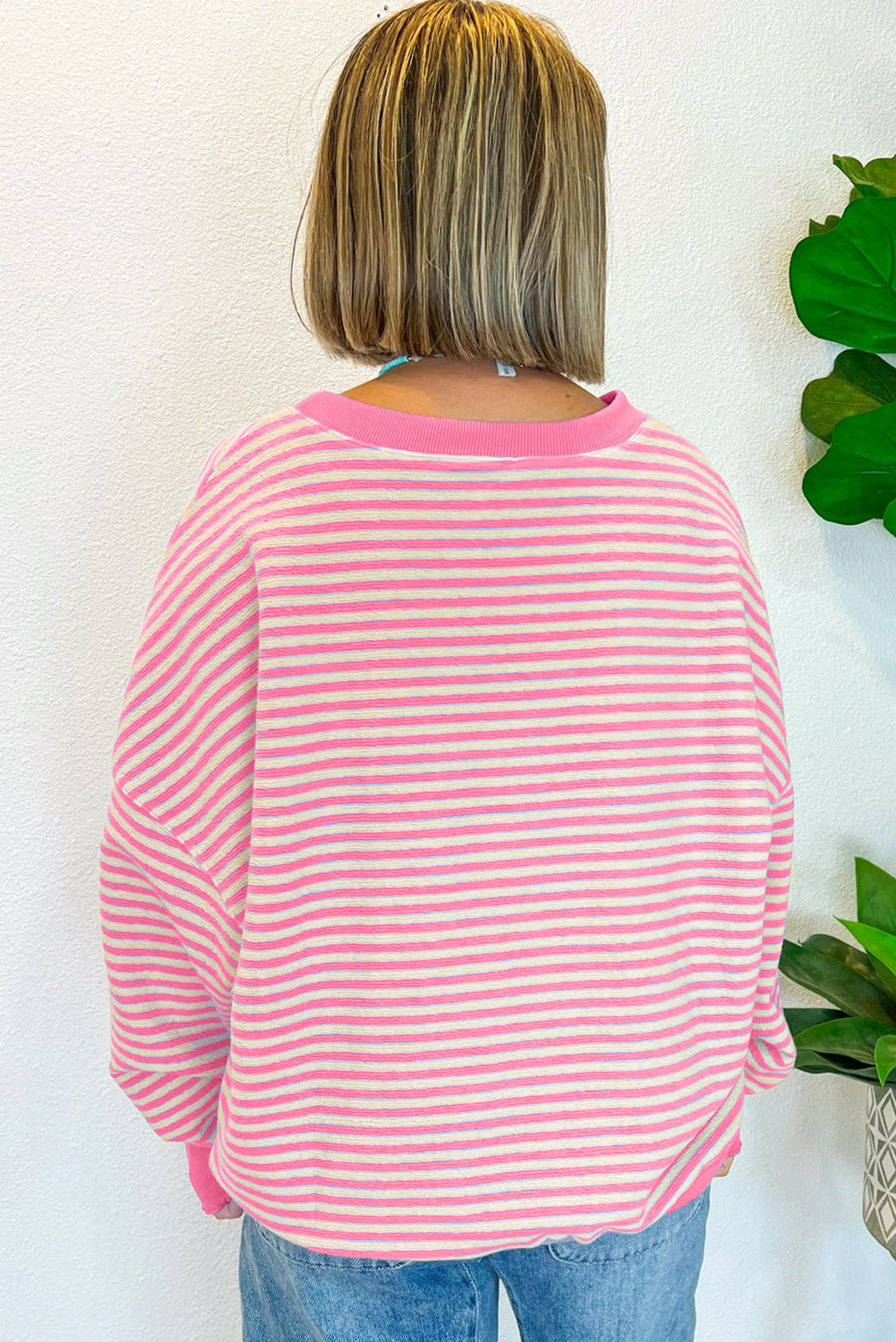 Purple Stripe Drop Shoulder Long Sleeve Top