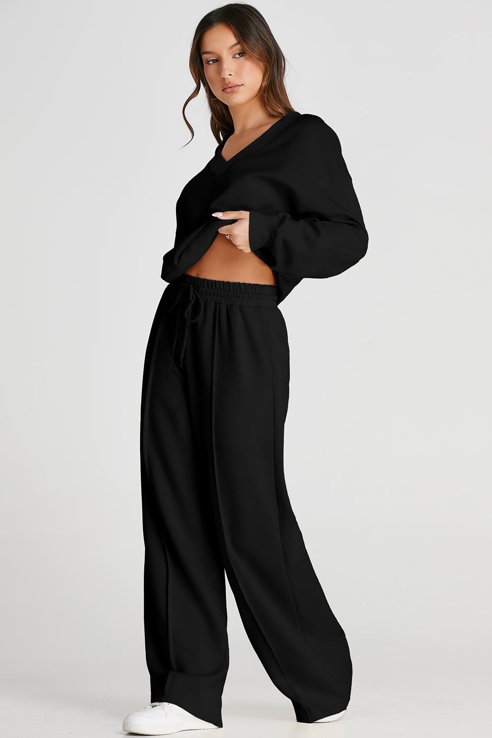 V-Neck Long Sleeve Top and Pants Active Set | Maekery Studio