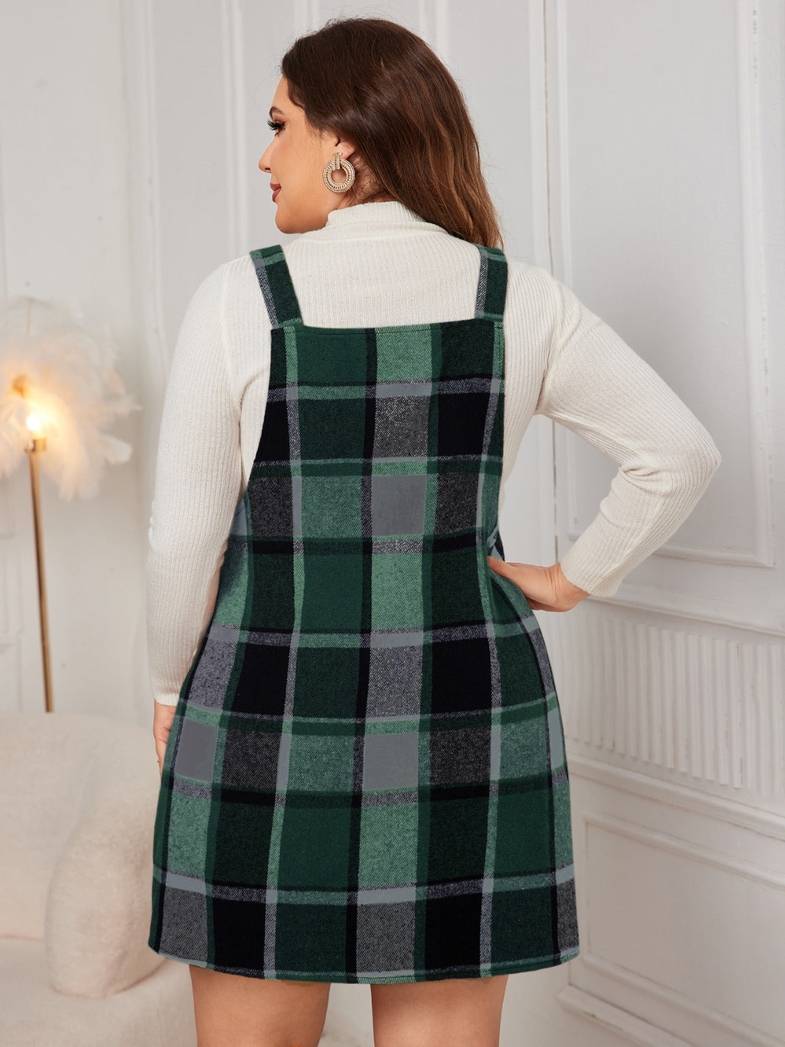 Honey Plus Size Plaid Wide Strap Overall Dress | Maekery Studio