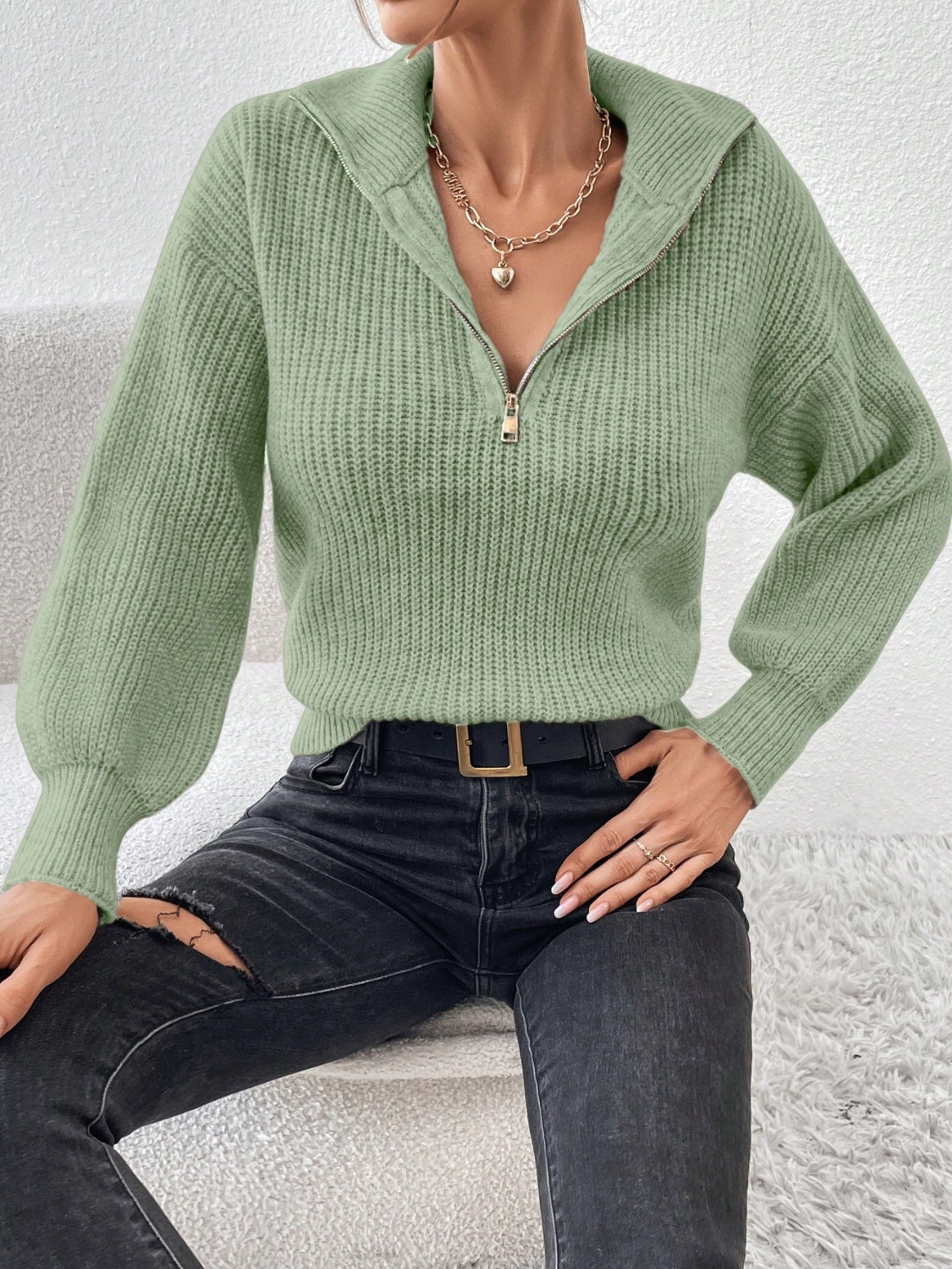 Honey Half Zip Dropped Shoulder Sweater | Maekery Studio