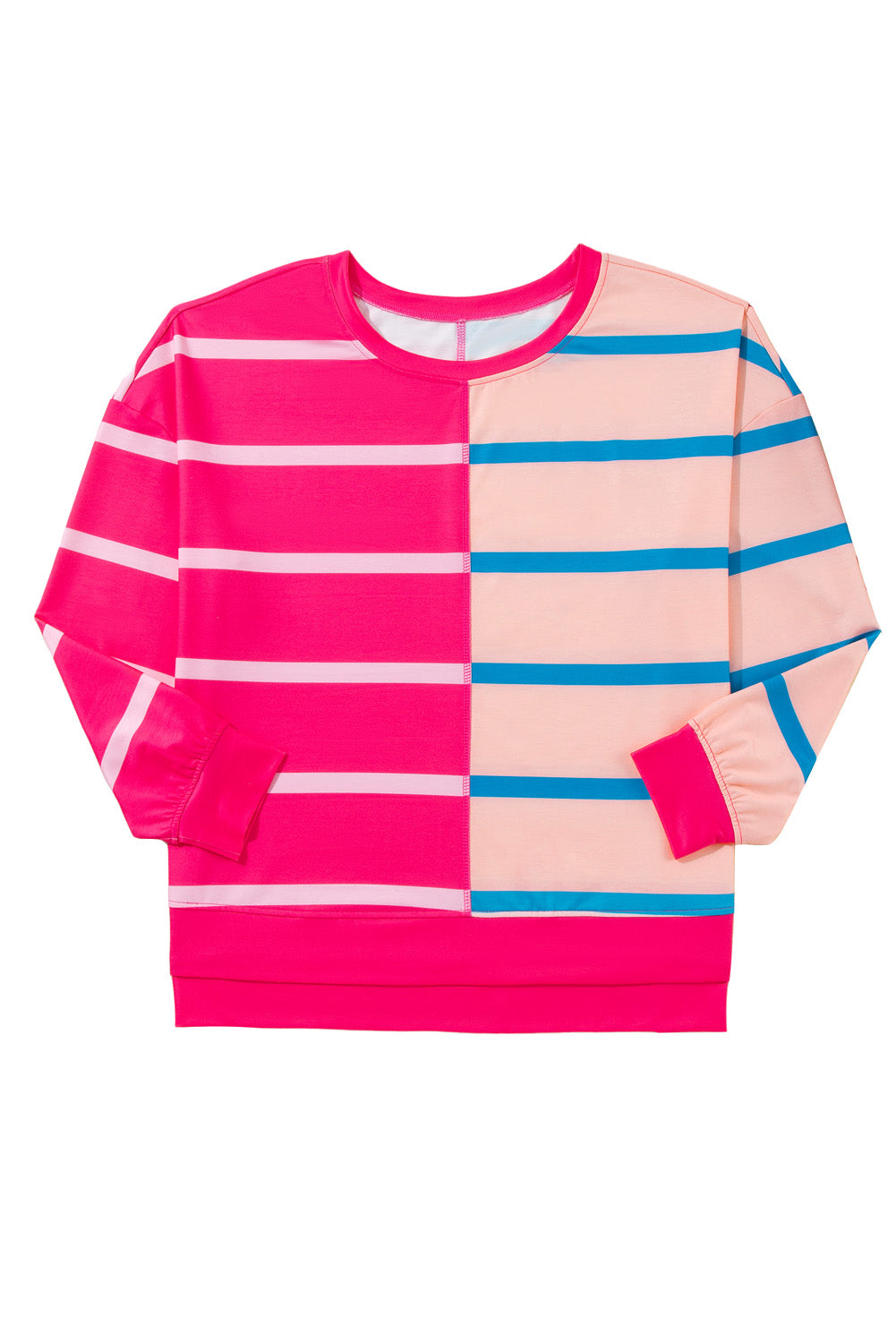 Rose Stripe Color Block Crewneck Long Sleeve Plus Size T Shirt | Maekery Studio