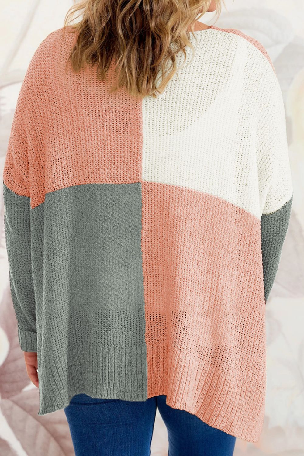 Plus Size Color Block Round Neck Sweater | Maekery Studio