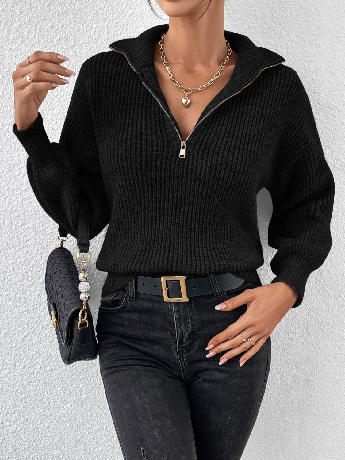 Honey Half Zip Dropped Shoulder Sweater | Maekery Studio