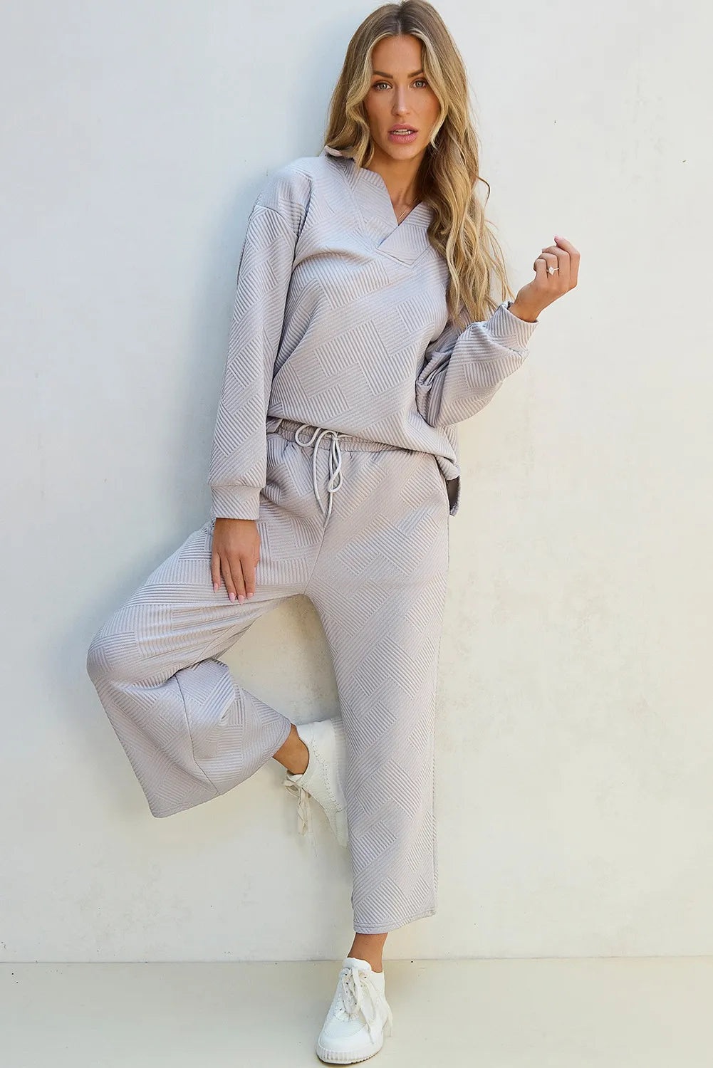 Textured Long Sleeve Top and Drawstring Pants Set | Maekery Studio