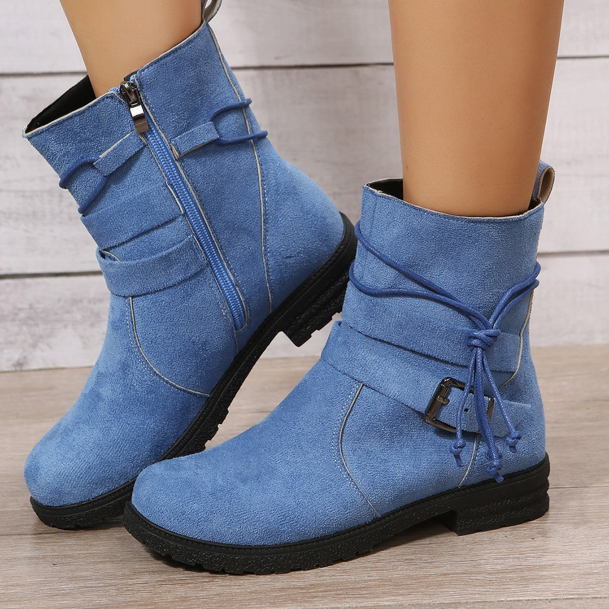 Suede Side Zip Round Toe Boots | Maekery Studio