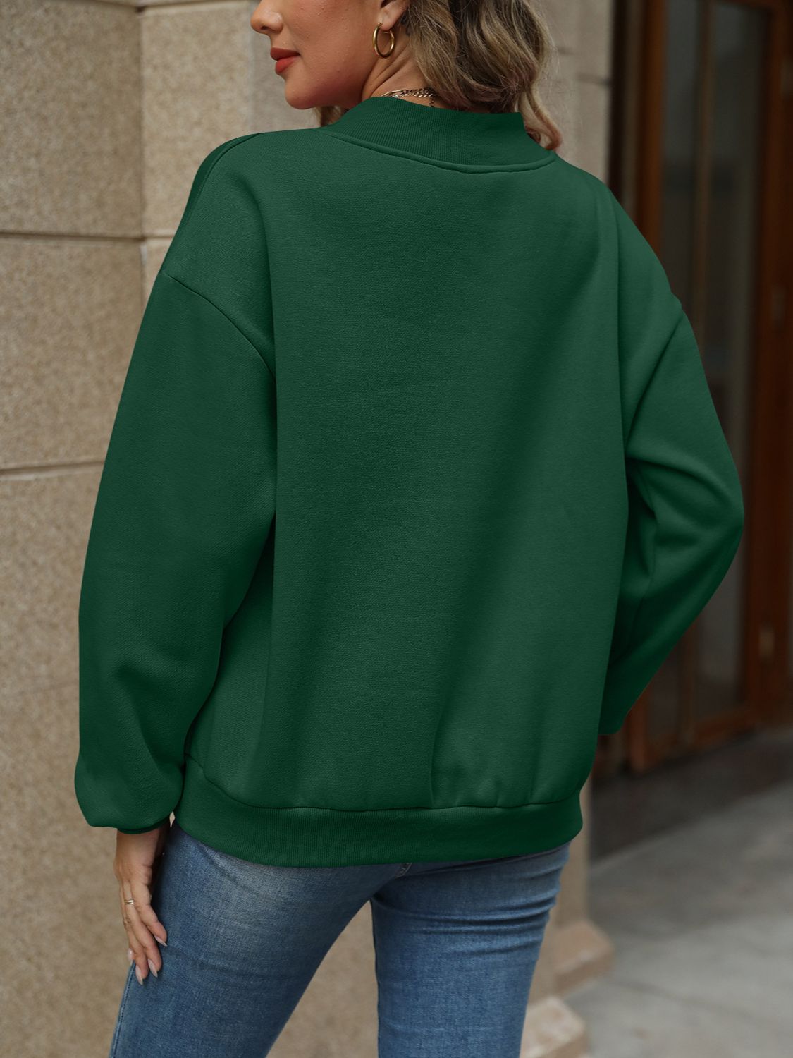 V-Neck Long Sleeve Dropped Shoulder Sweatshirt | Maekery Studio