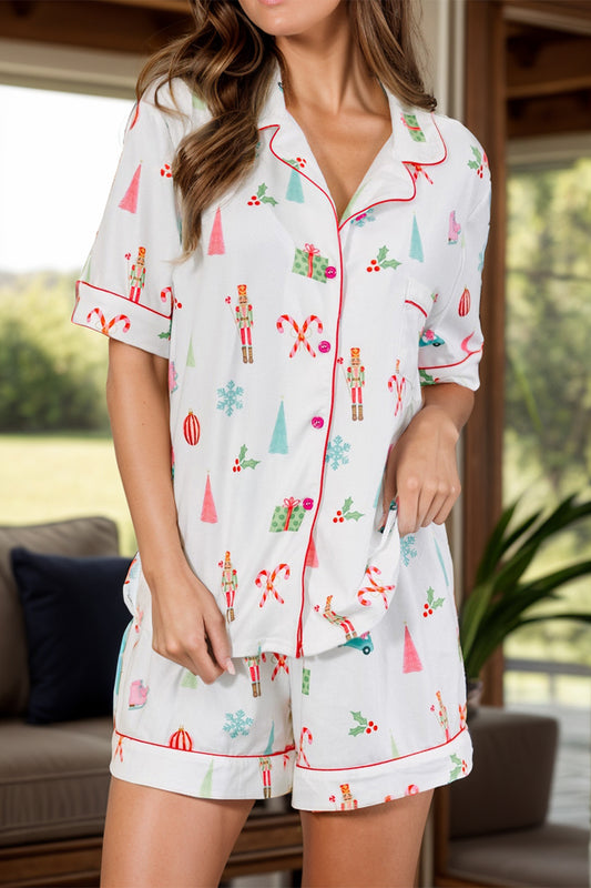 Printed Short Sleeve Top and Shorts Lounge Set | Maekery Studio