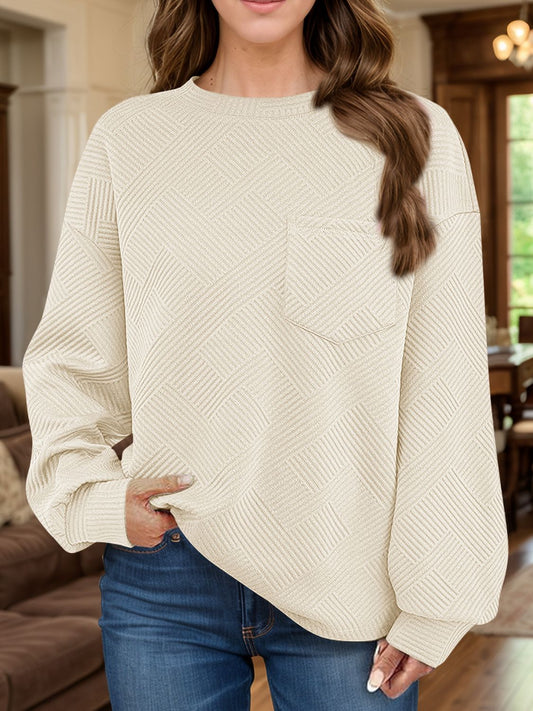 Full Size Texture Round Neck Long Sleeve Sweatshirt | Maekery Studio