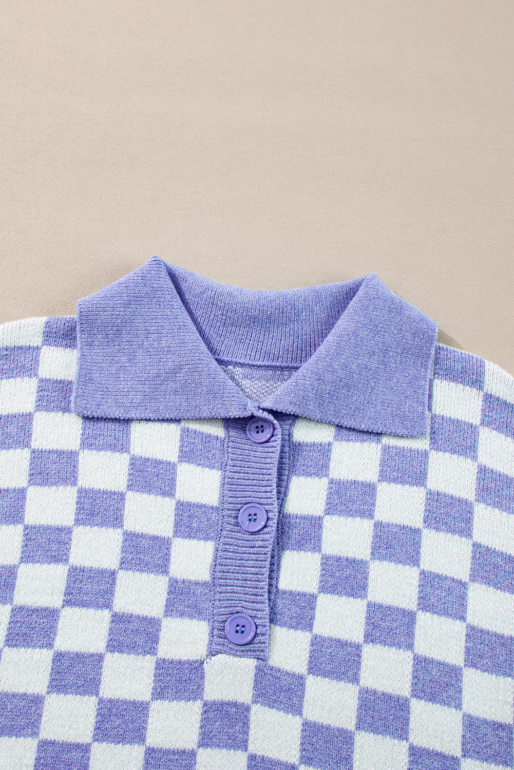 Purple Checkered Collared Buttons Plus Size Sweater | Maekery Studio