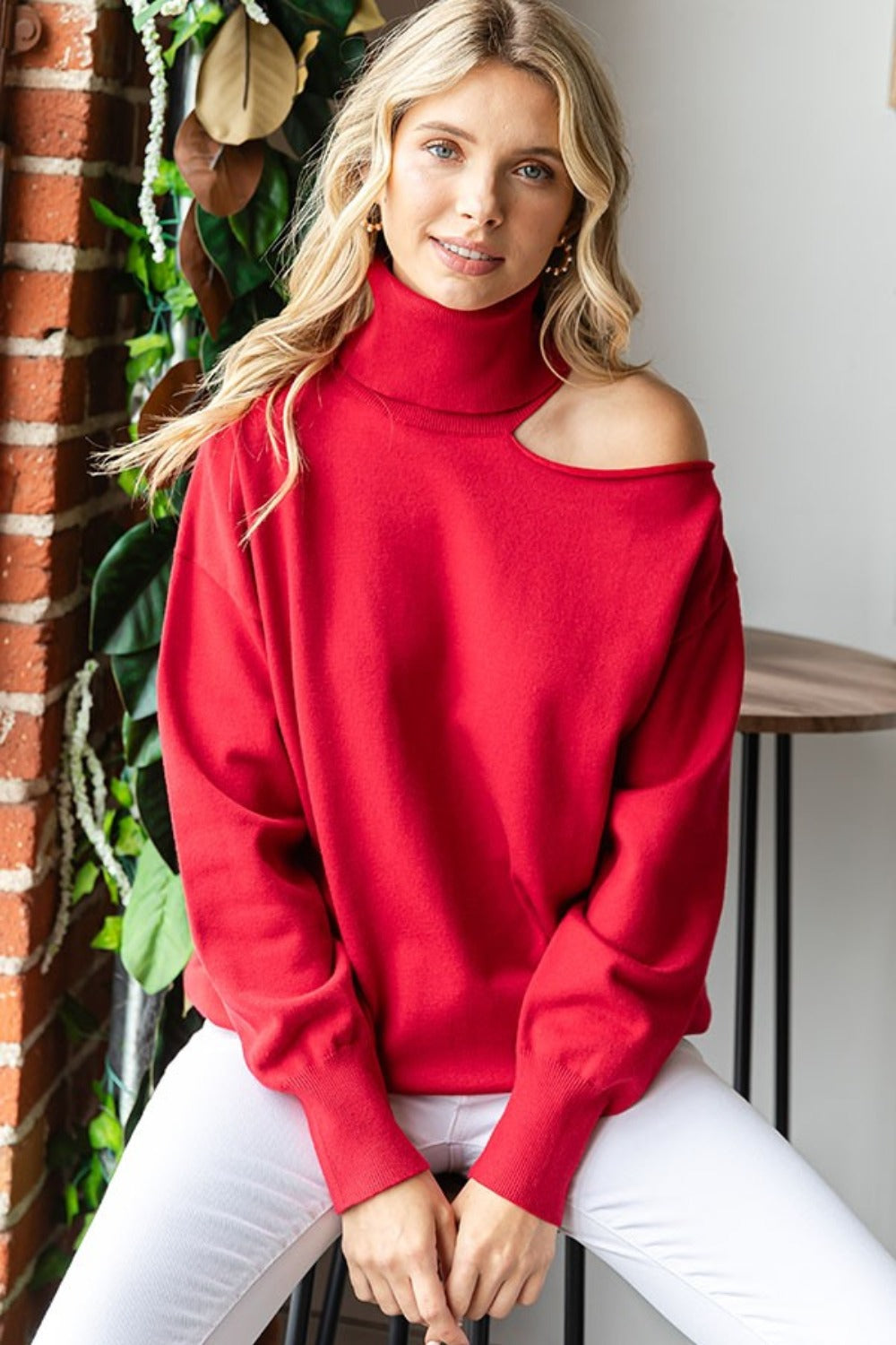 First Love Cut Out Shoulder Turtleneck Sweater | Maekery Studio