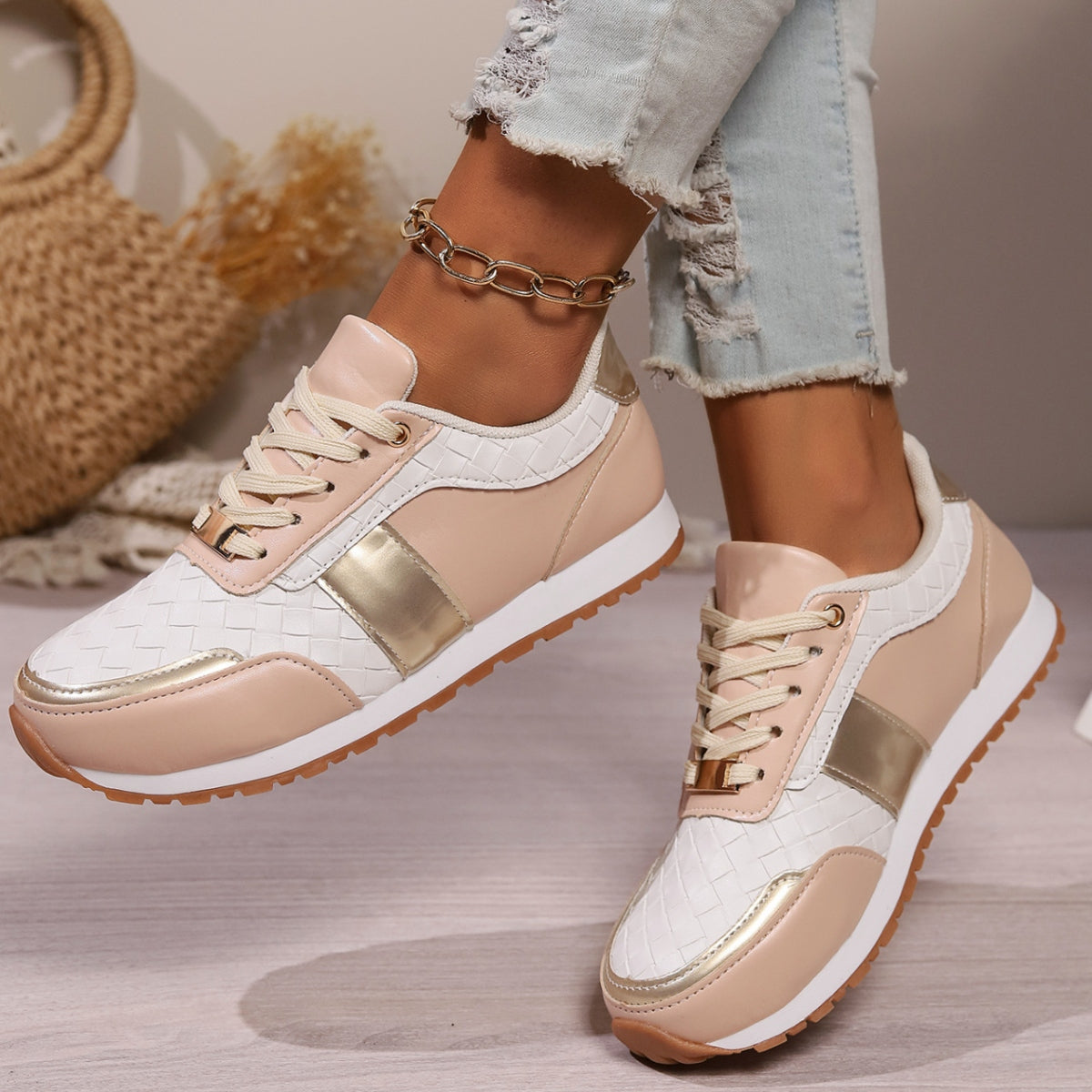 Lace-Up PU Leather Sneakers | Maekery Studio