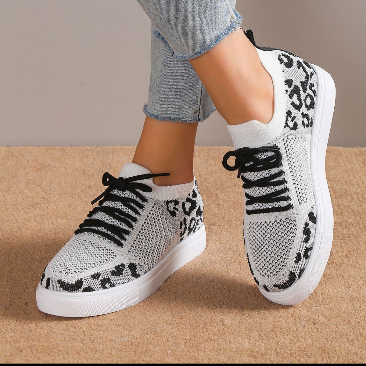 Lace-Up Leopard Flat Sneakers | Maekery Studio