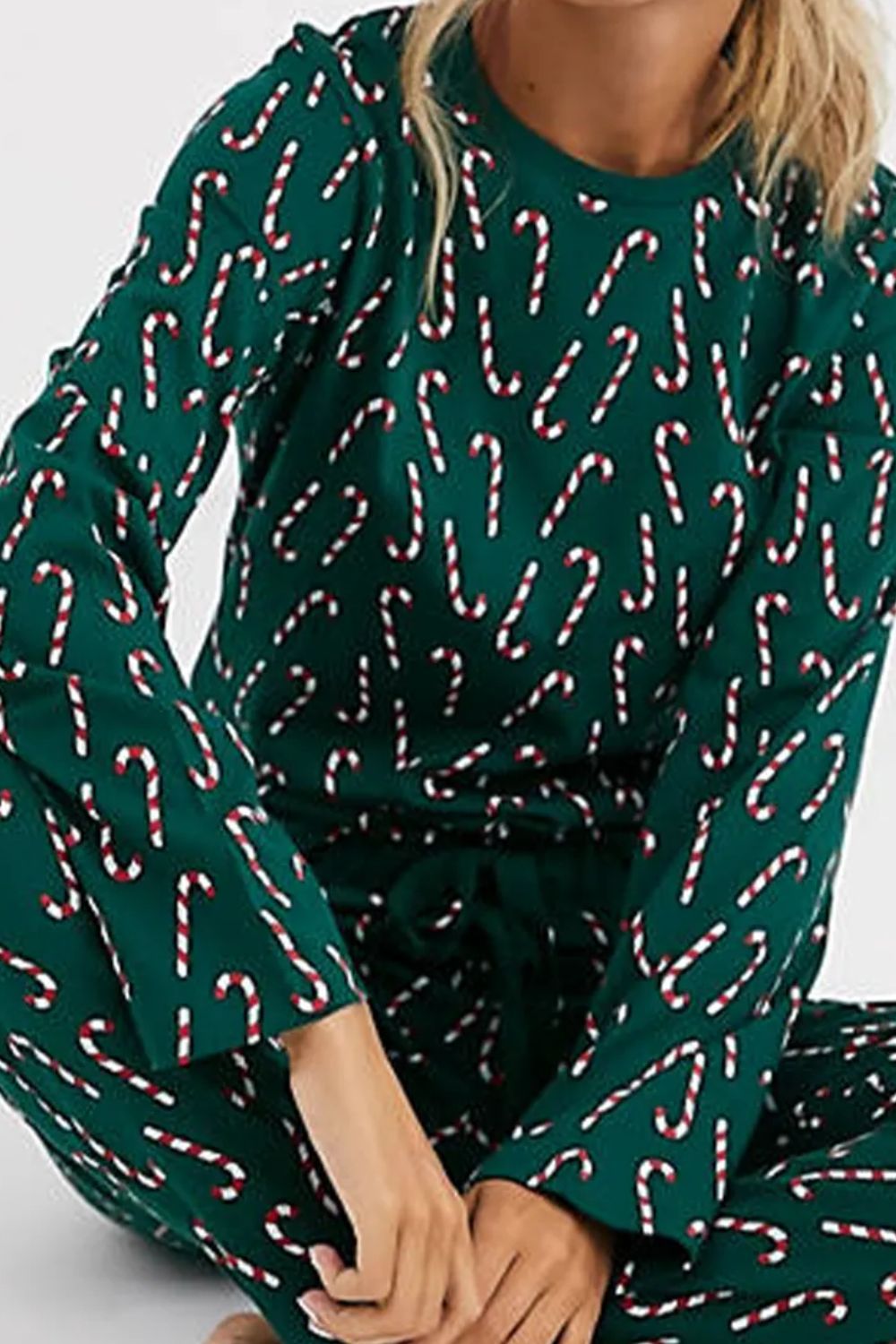 Candy Cane Print Round Neck Top and Pants Lounge Set | Maekery Studio