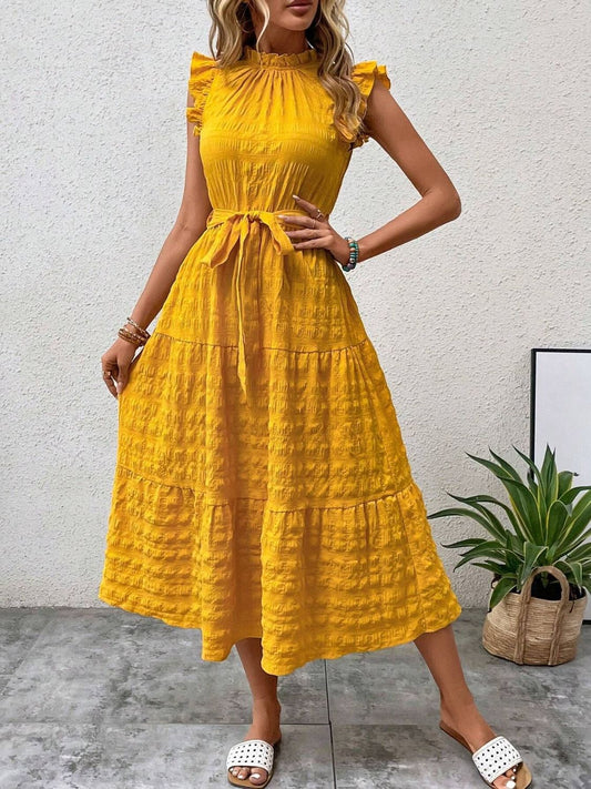 Tied Ruffled Cap Sleeve Midi Dress | Maekery Studio