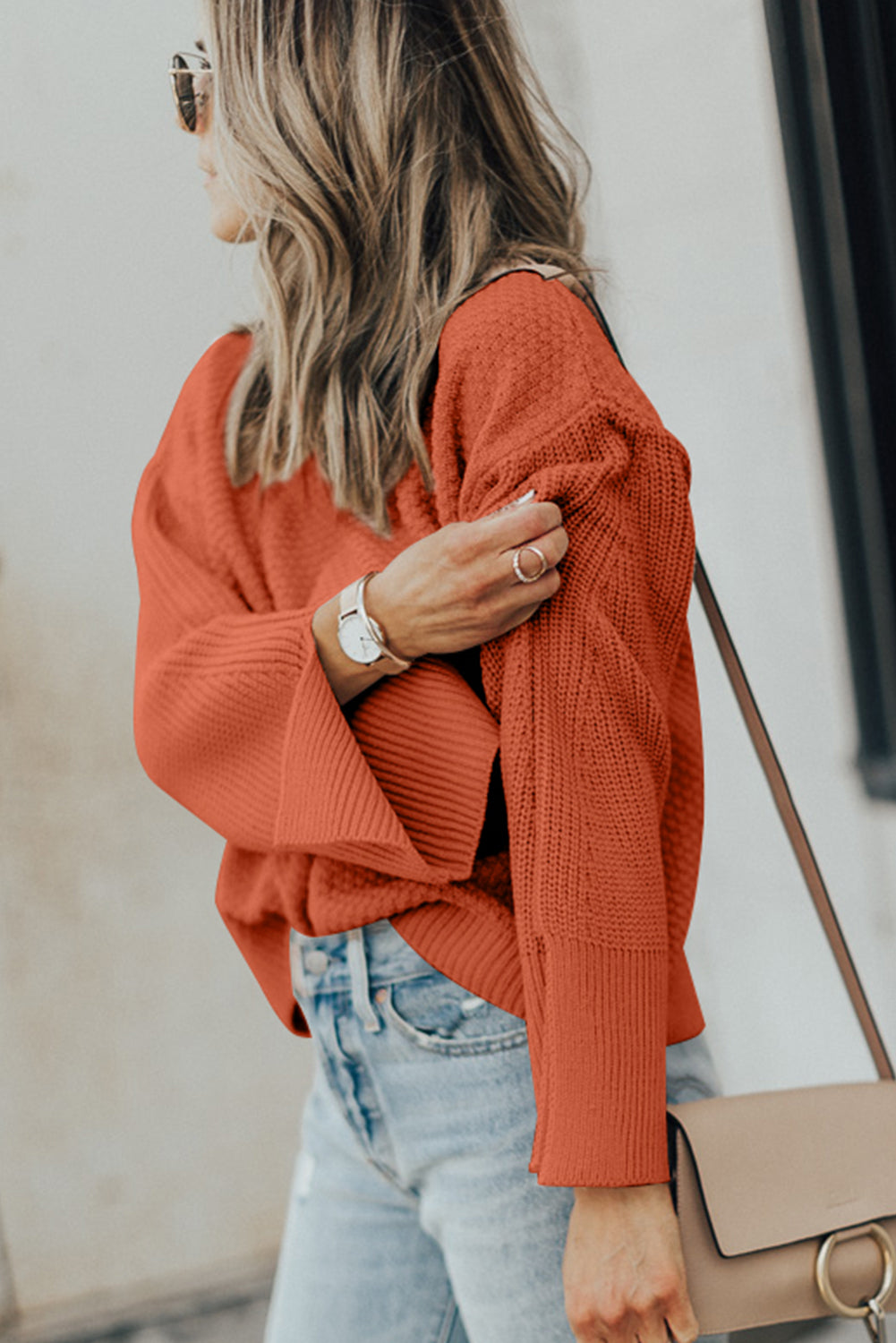 Textured Round Neck Long Sleeve Sweater | Maekery Studio