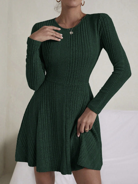 Textured Round Neck Long Sleeve Dress | Maekery Studio