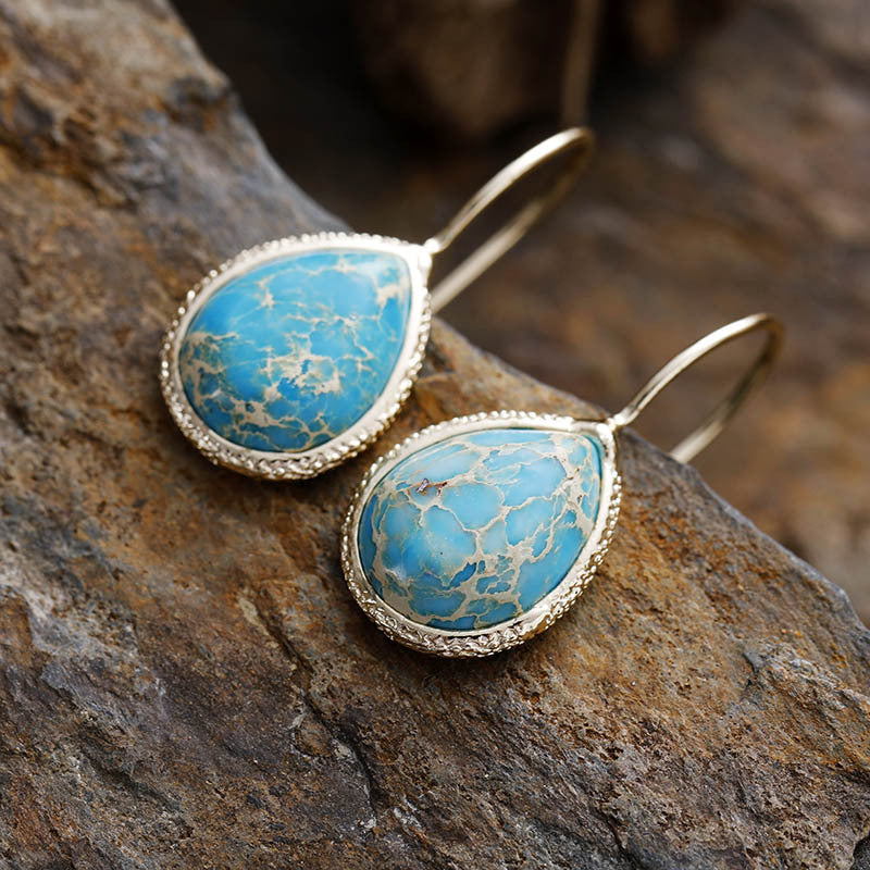 Copper Natural Stone Teardrop Shape Earrings | Maekery Studio