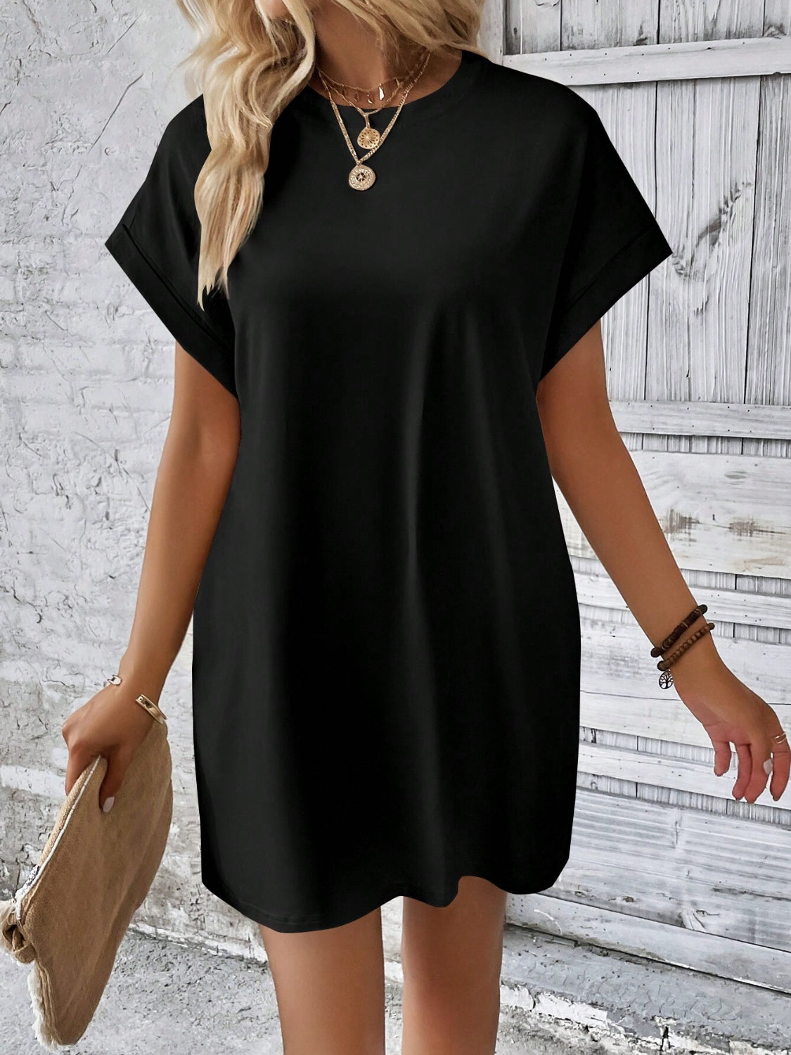 Round Neck Short Sleeve Mini Dress | Maekery Studio