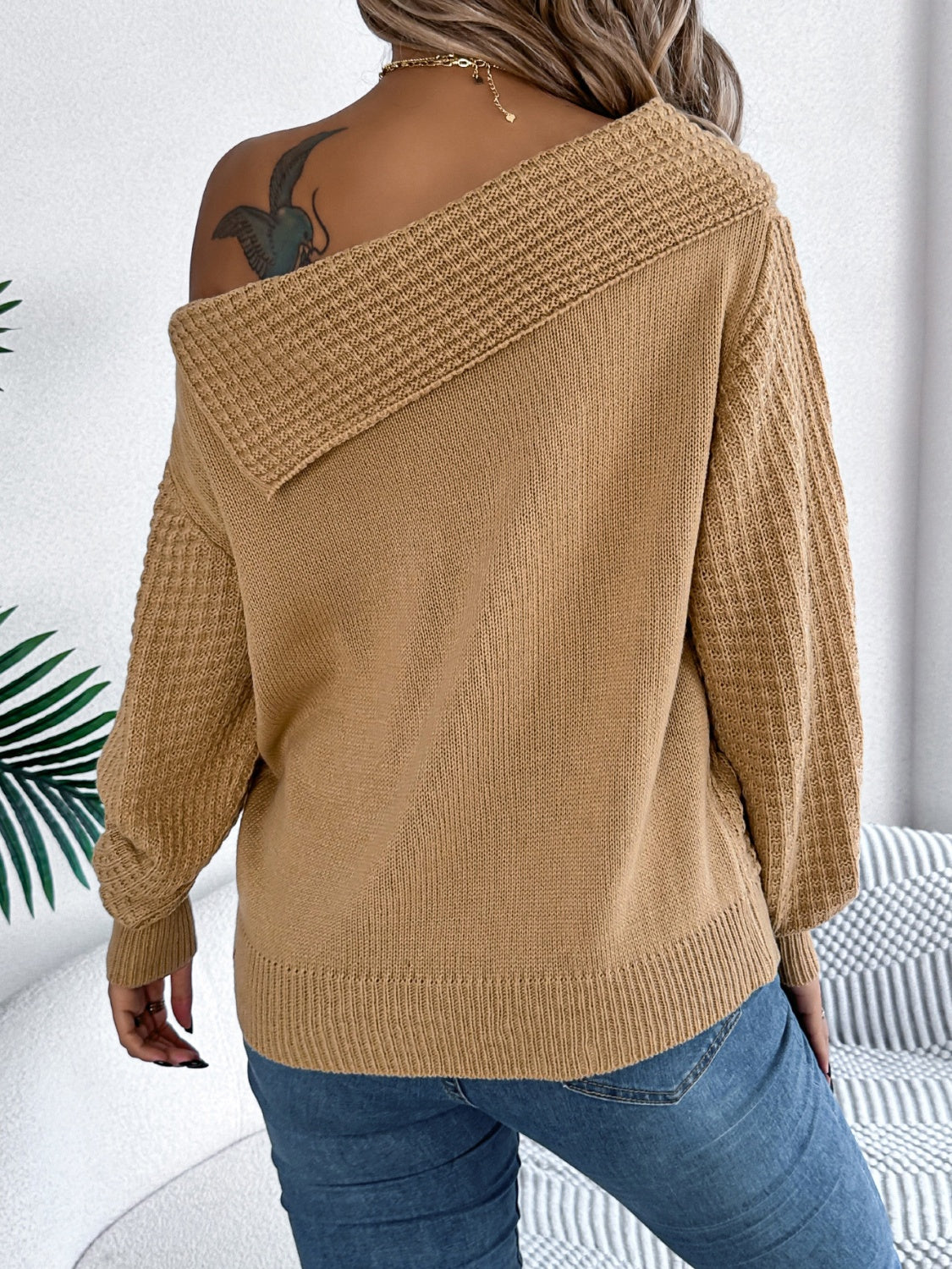 Cable-Knit One Shoulder Long Sleeve Sweater | Maekery Studio