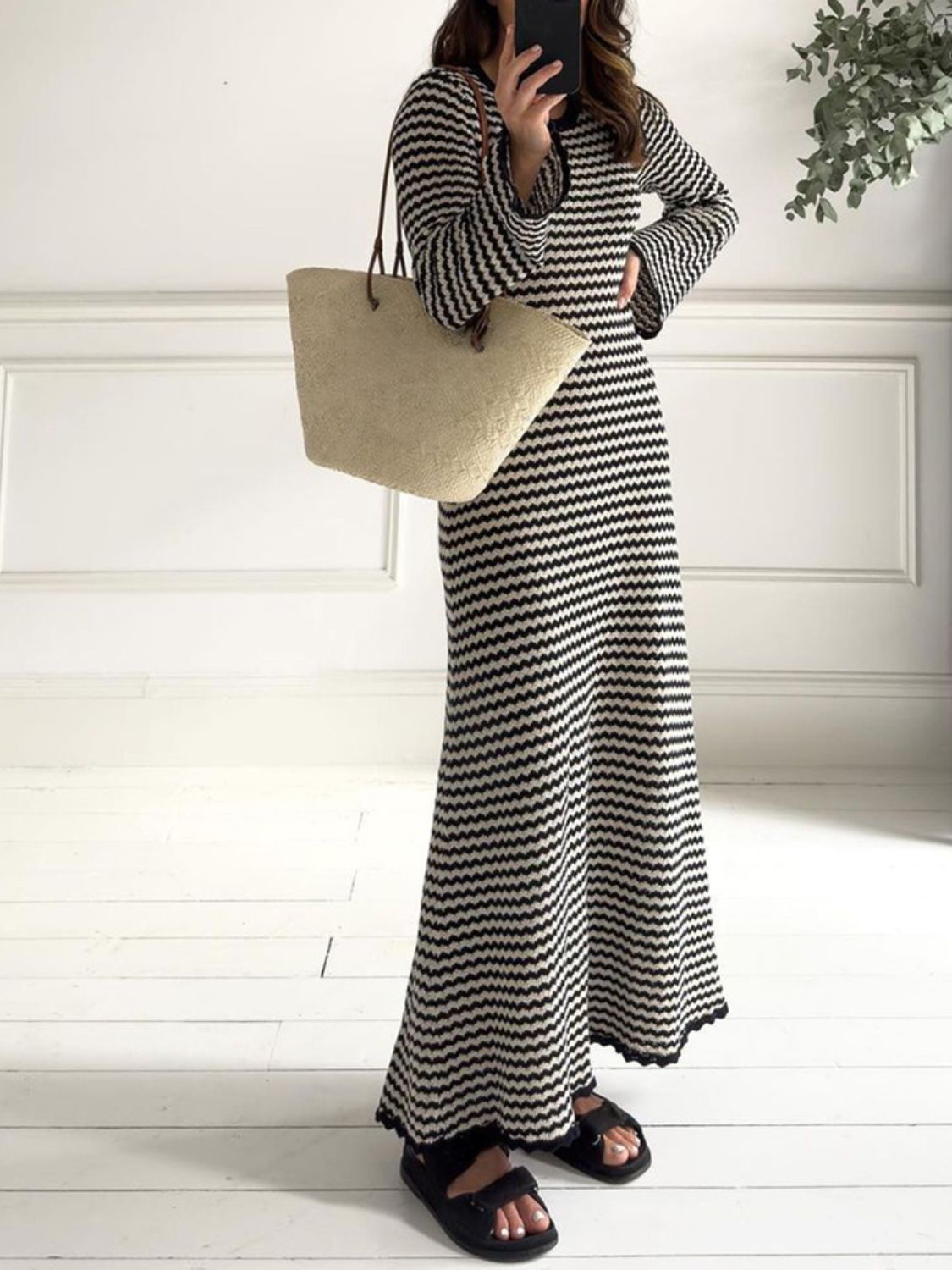 Devine Tied Round Neck Striped Sweater Dress | Maekery Studio