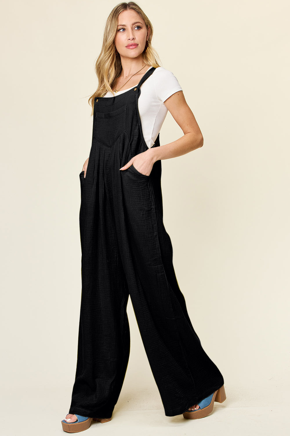 Double Take Full Size Texture Wide Strap Wide Leg Overall | Maekery Studio