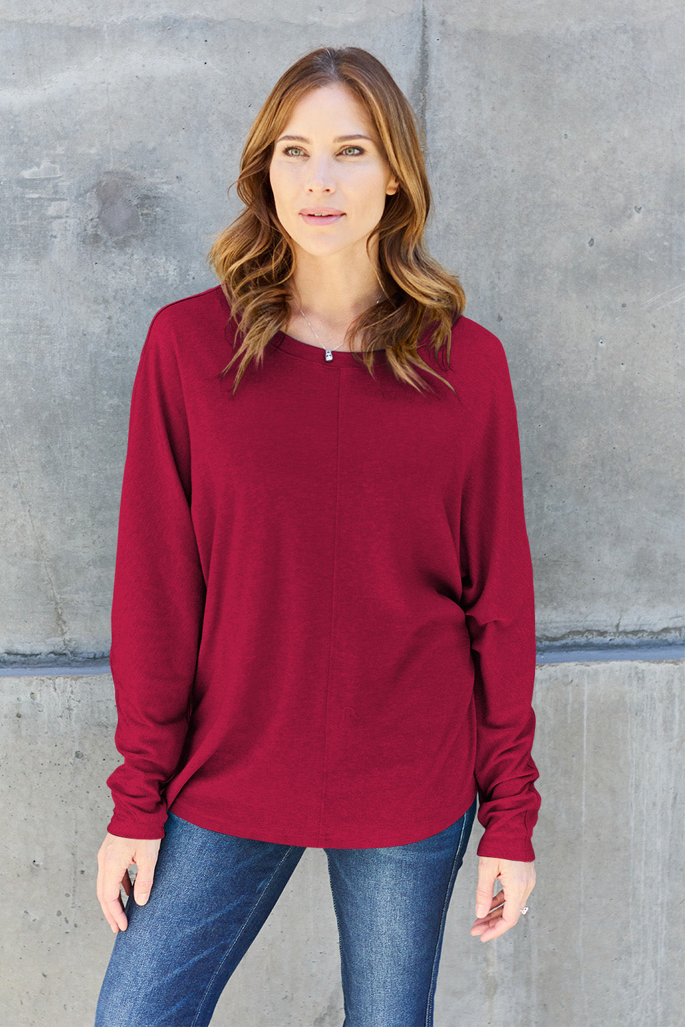 Double Take Full Size Round Neck Long Sleeve T-Shirt | Maekery Studio