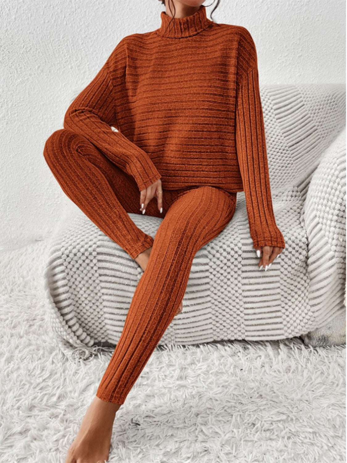 Ribbed Turtleneck Top and Pants Set | Maekery Studio