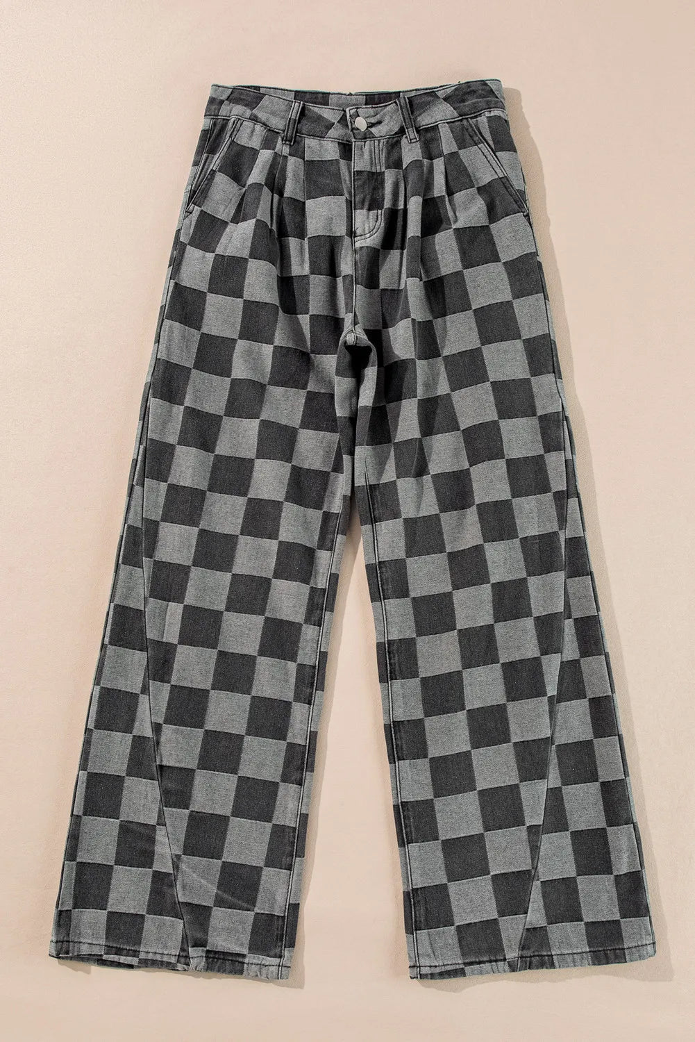 Checkered Wide Leg Jeans with Pockets | Maekery Studio