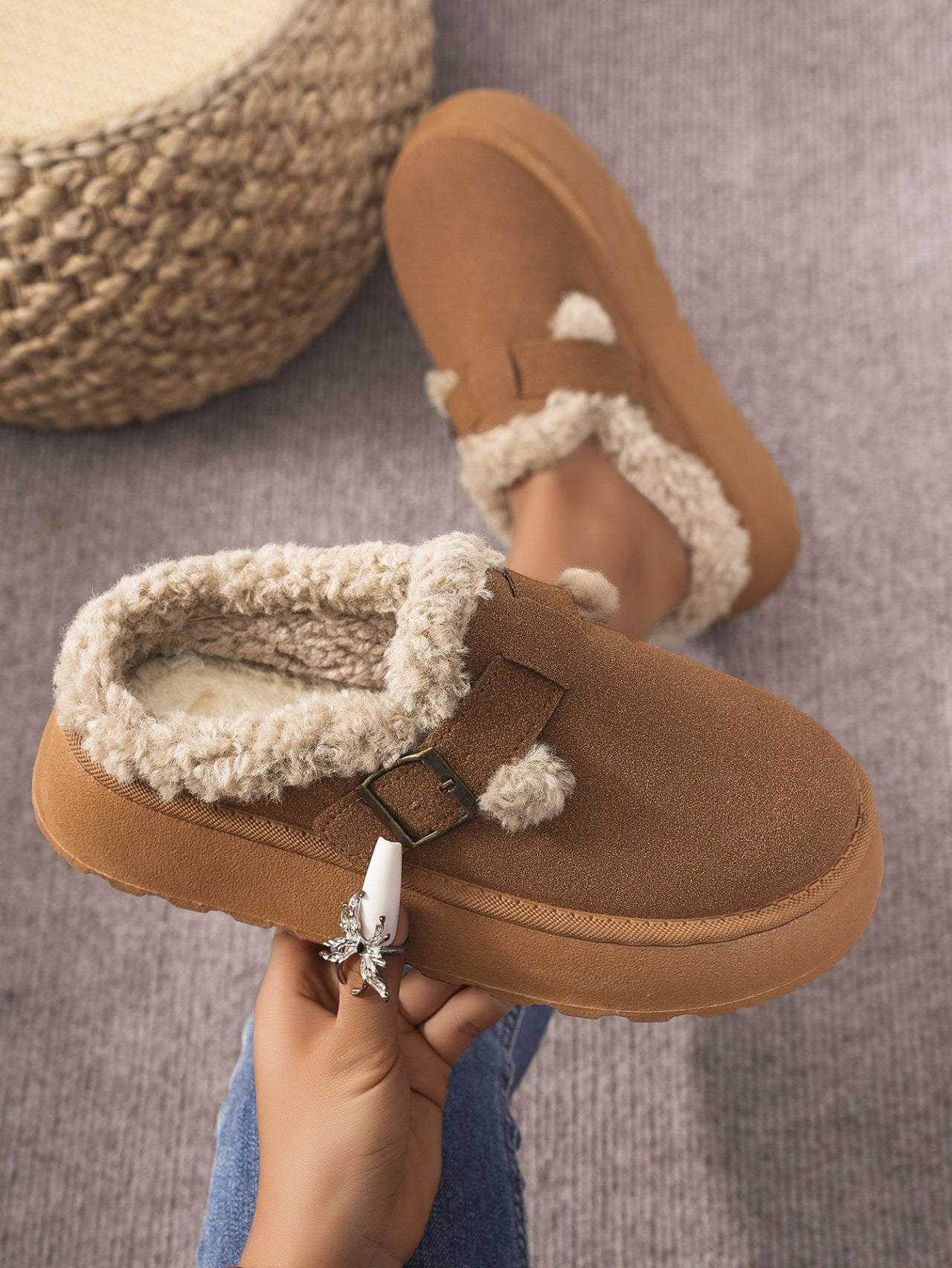 Thermal Fuzzy Buckle Platform Slippers | Maekery Studio