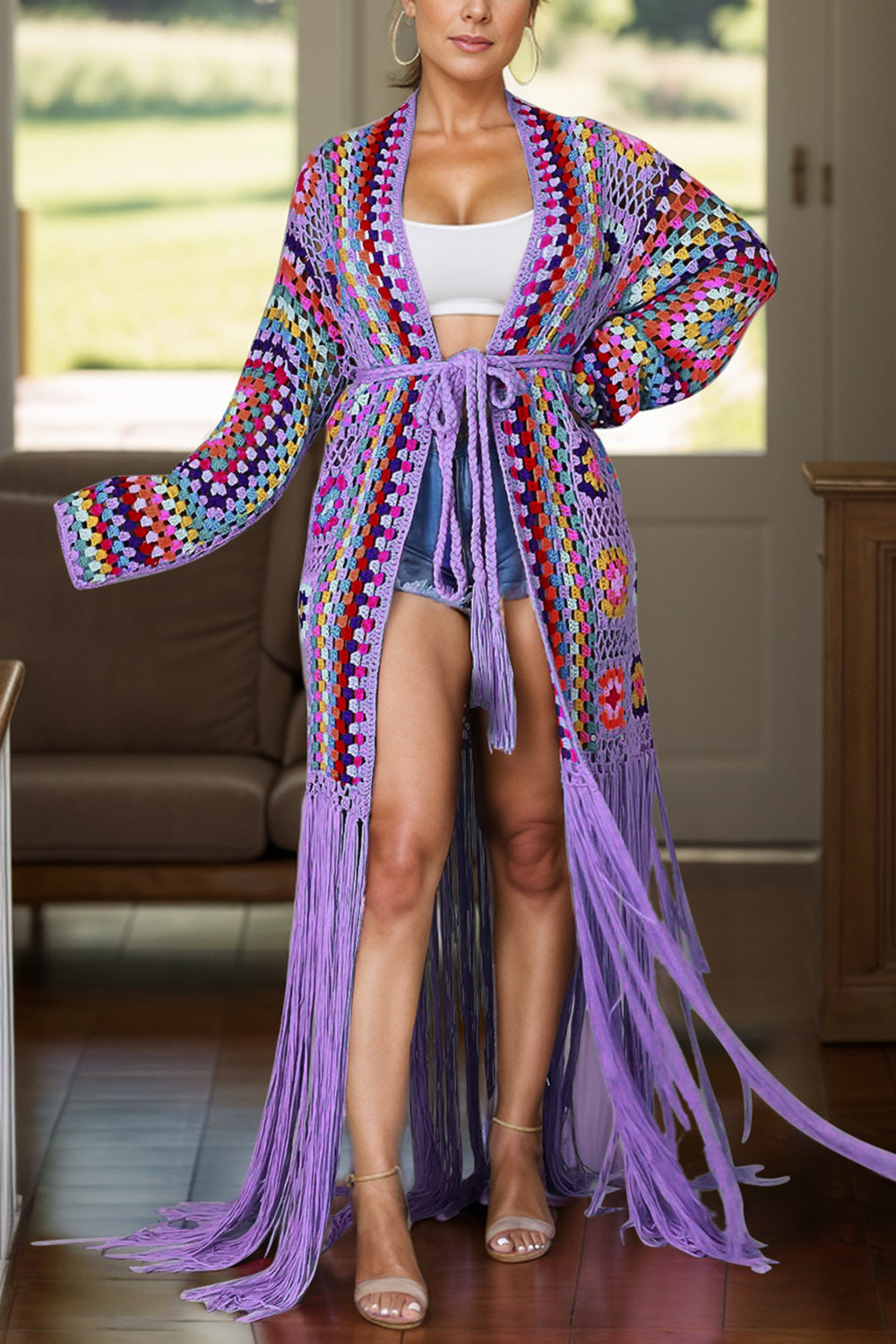 Fringe Tied Long Sleeve Cardigan | Maekery Studio