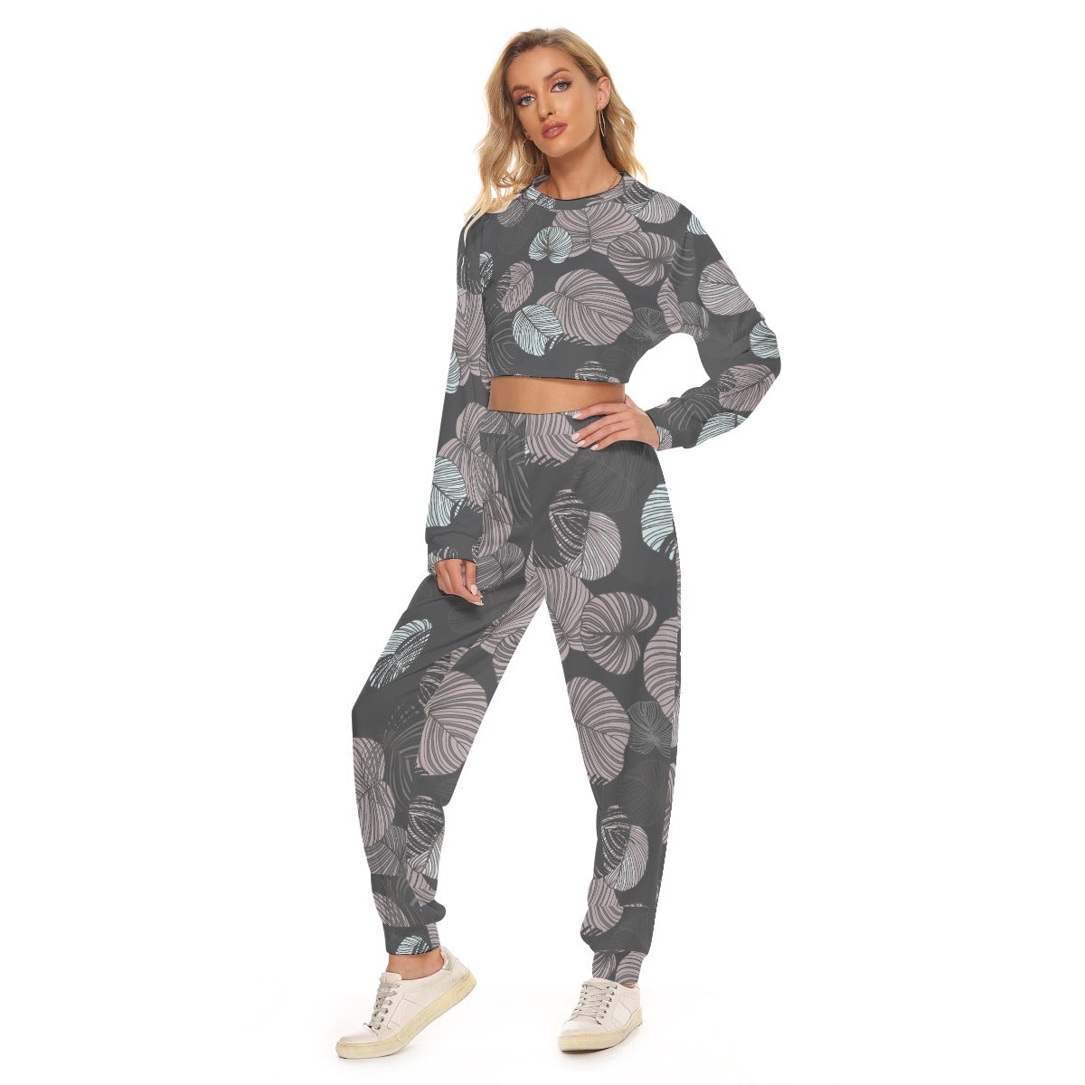 All-Over Print Women's Crop Sweatshirt Suit | Maekery Studio