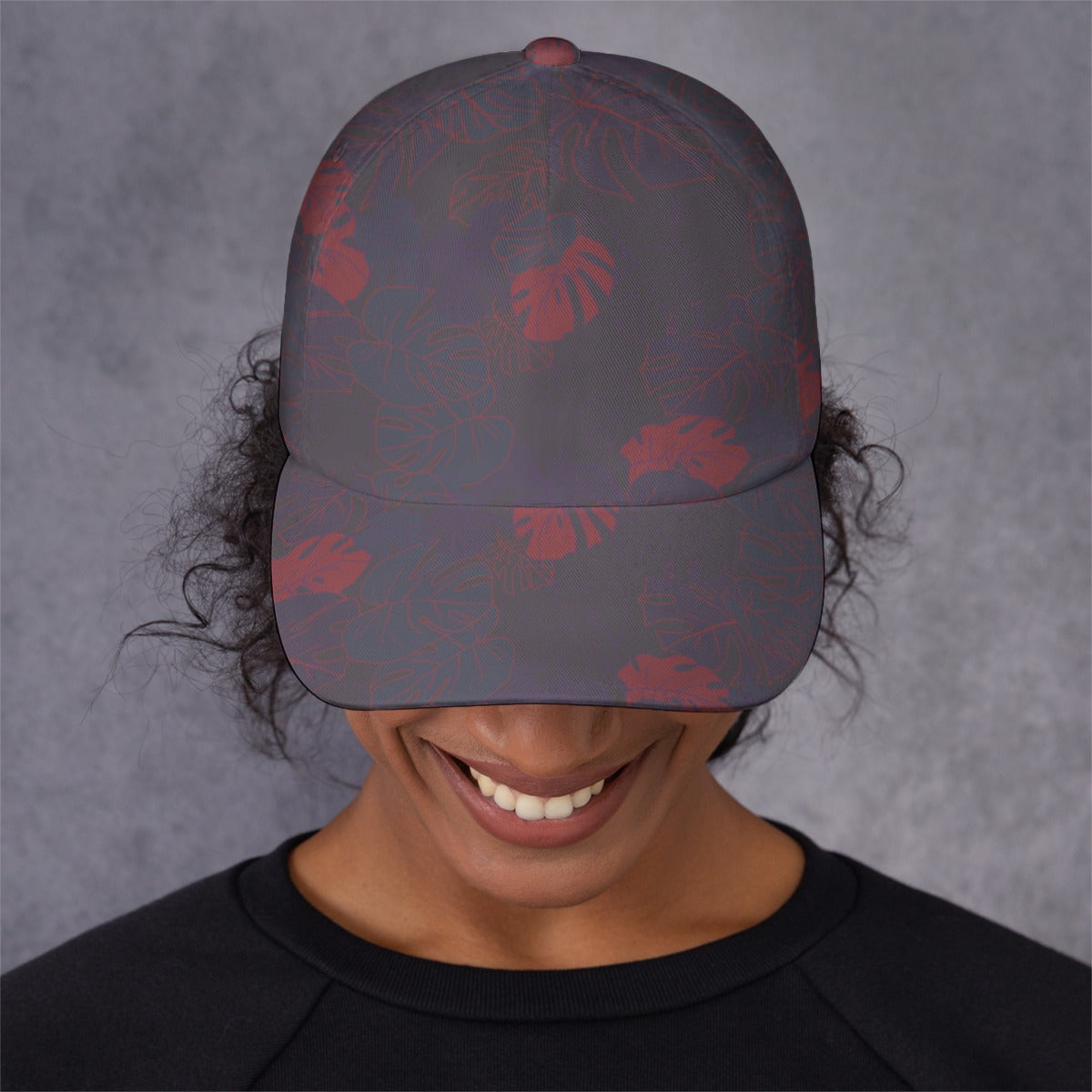 Purple and Red Flower All-Over Print Peaked Cap With Box