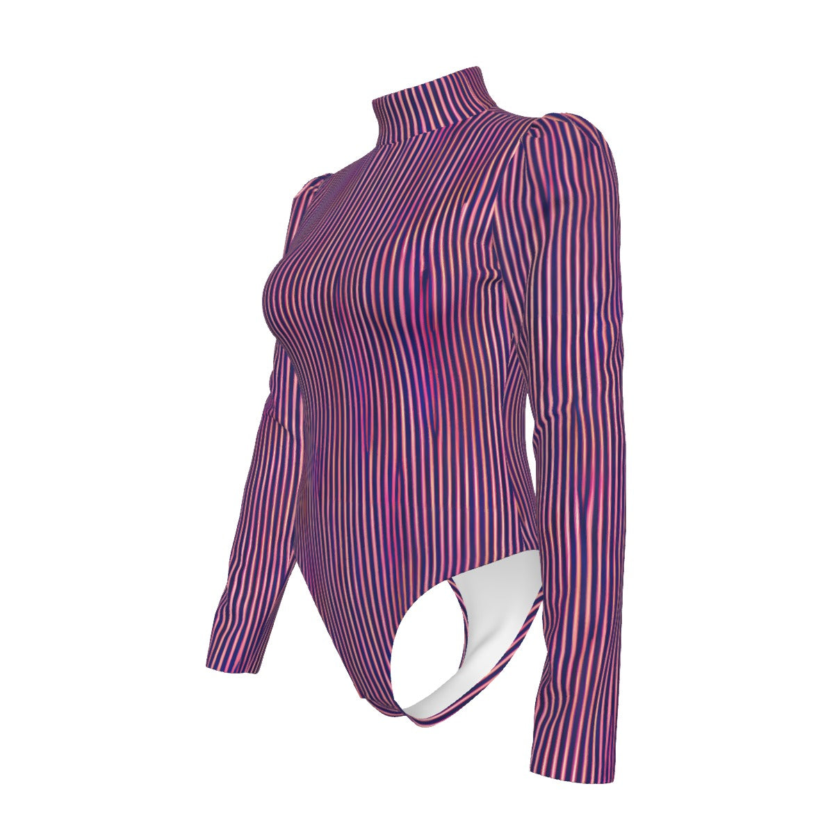 All-Over Women's Turtleneck Bodysuit With Puff Sleeve | Maekery Studio