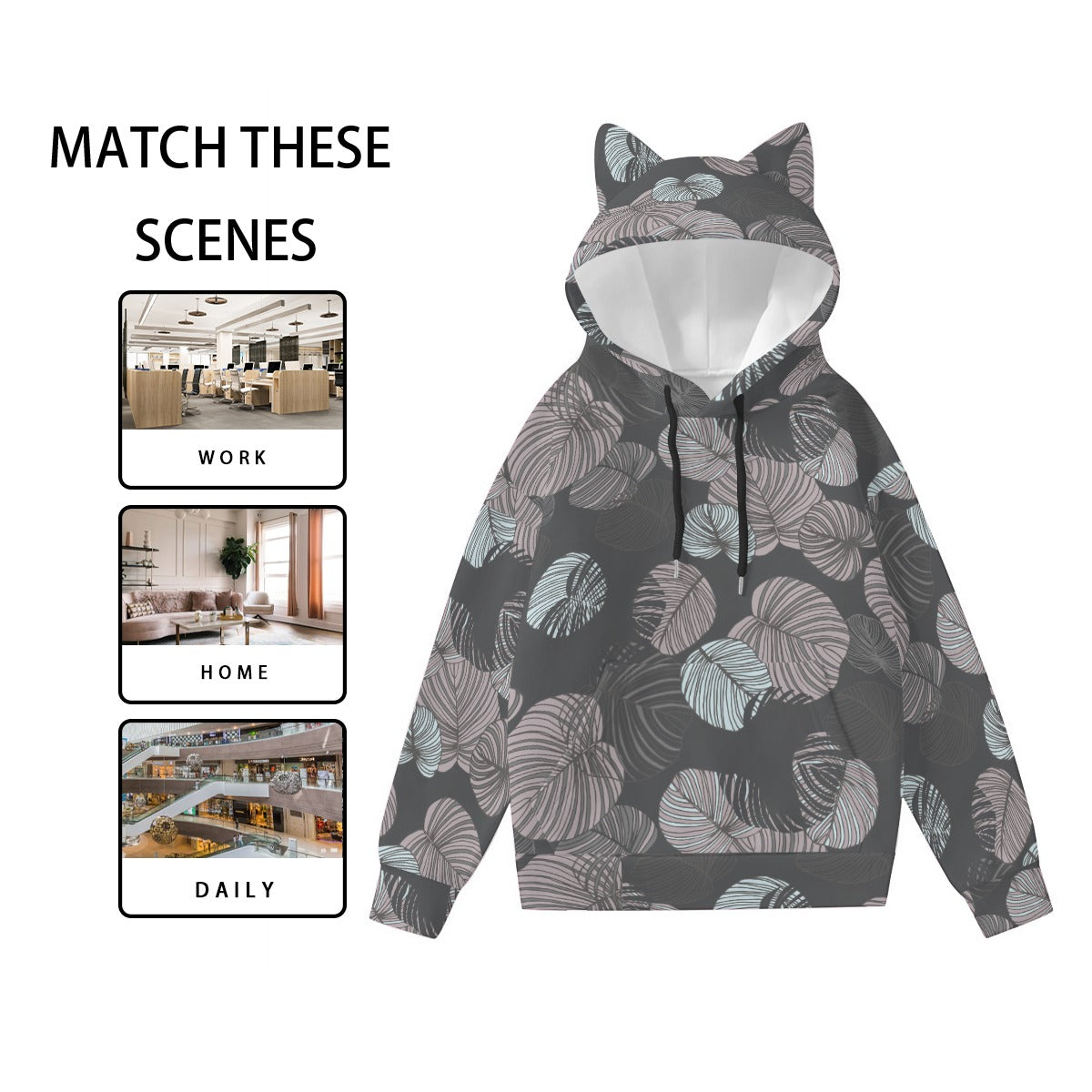 All-Over Print Women’s Hoodie With Decorative Ears | Maekery Studio