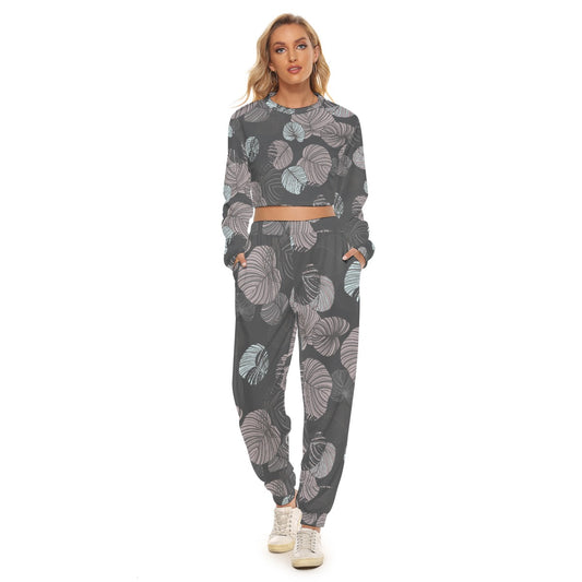 All-Over Print Women's Crop Sweatshirt Suit | Maekery Studio