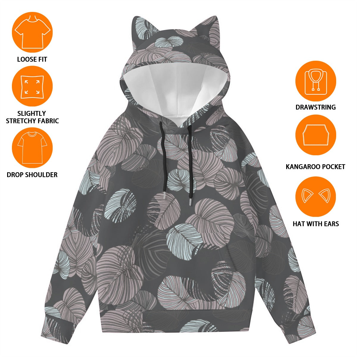 All-Over Print Women’s Hoodie With Decorative Ears | Maekery Studio