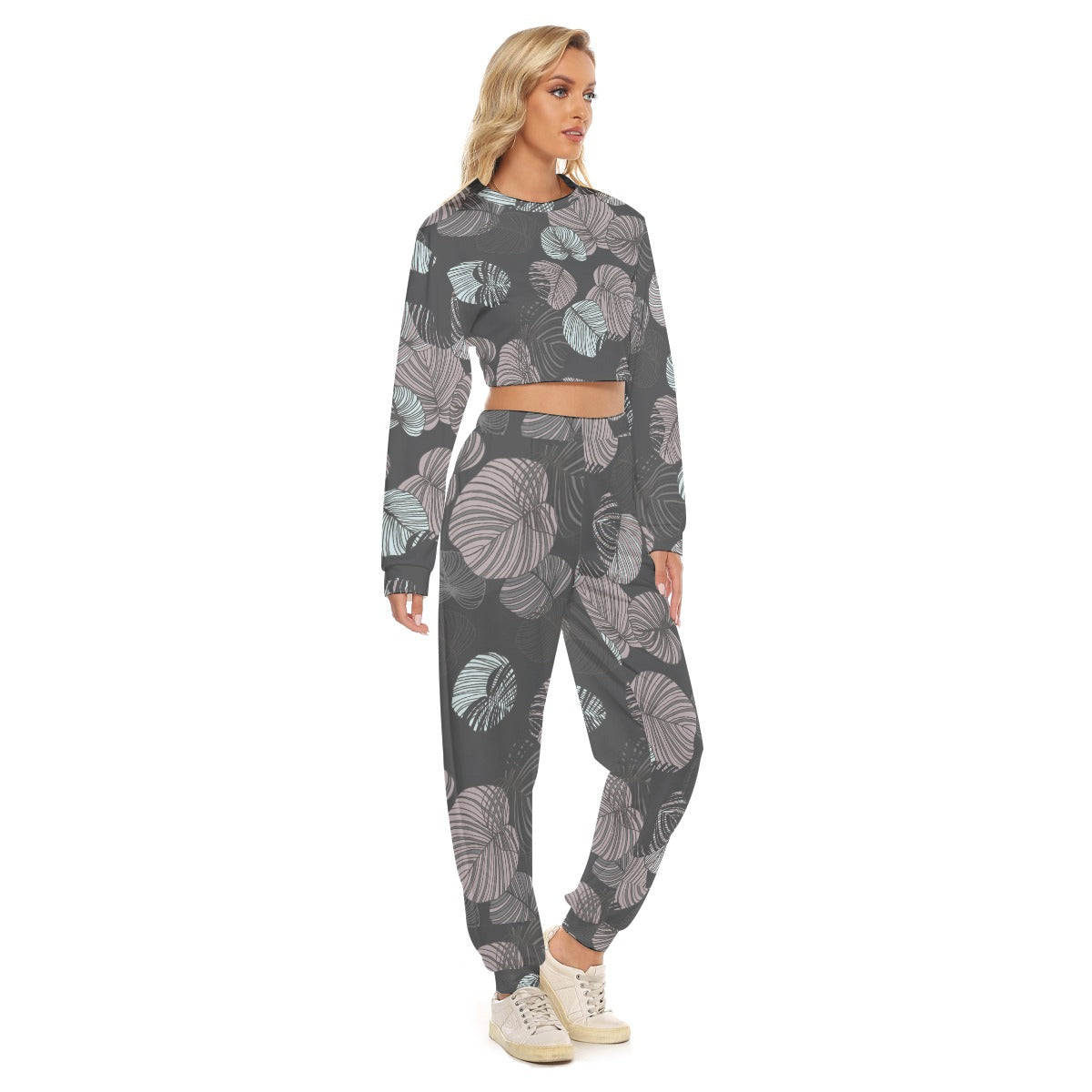 All-Over Print Women's Crop Sweatshirt Suit | Maekery Studio