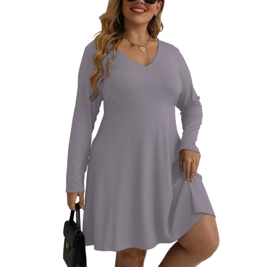 All-Over Print Women's V-neck Long Sleeve Dress(Plus Size) | Maekery Studio