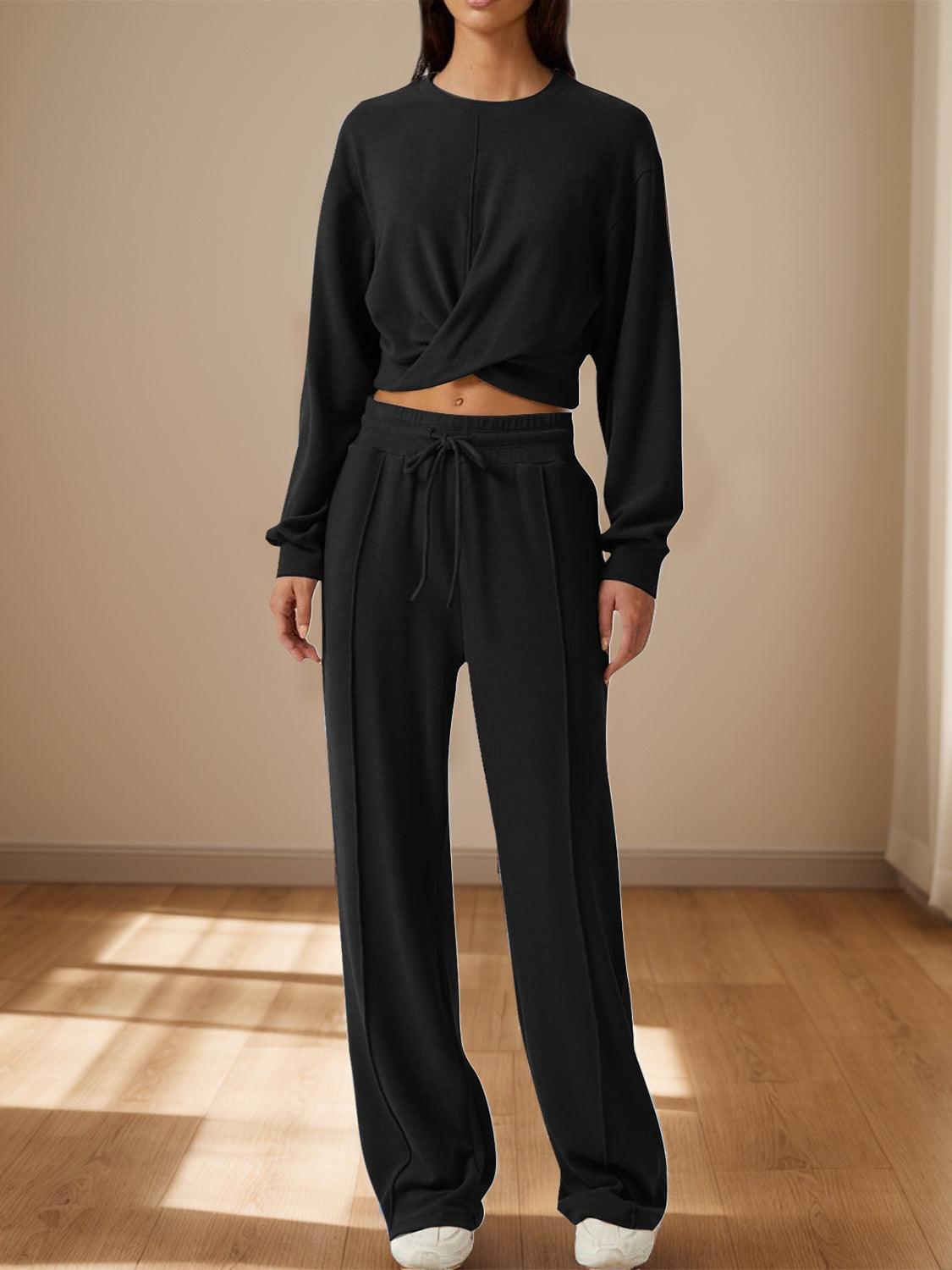 Crisscross Round Neck Top and Drawstring Pants Set | Maekery Studio