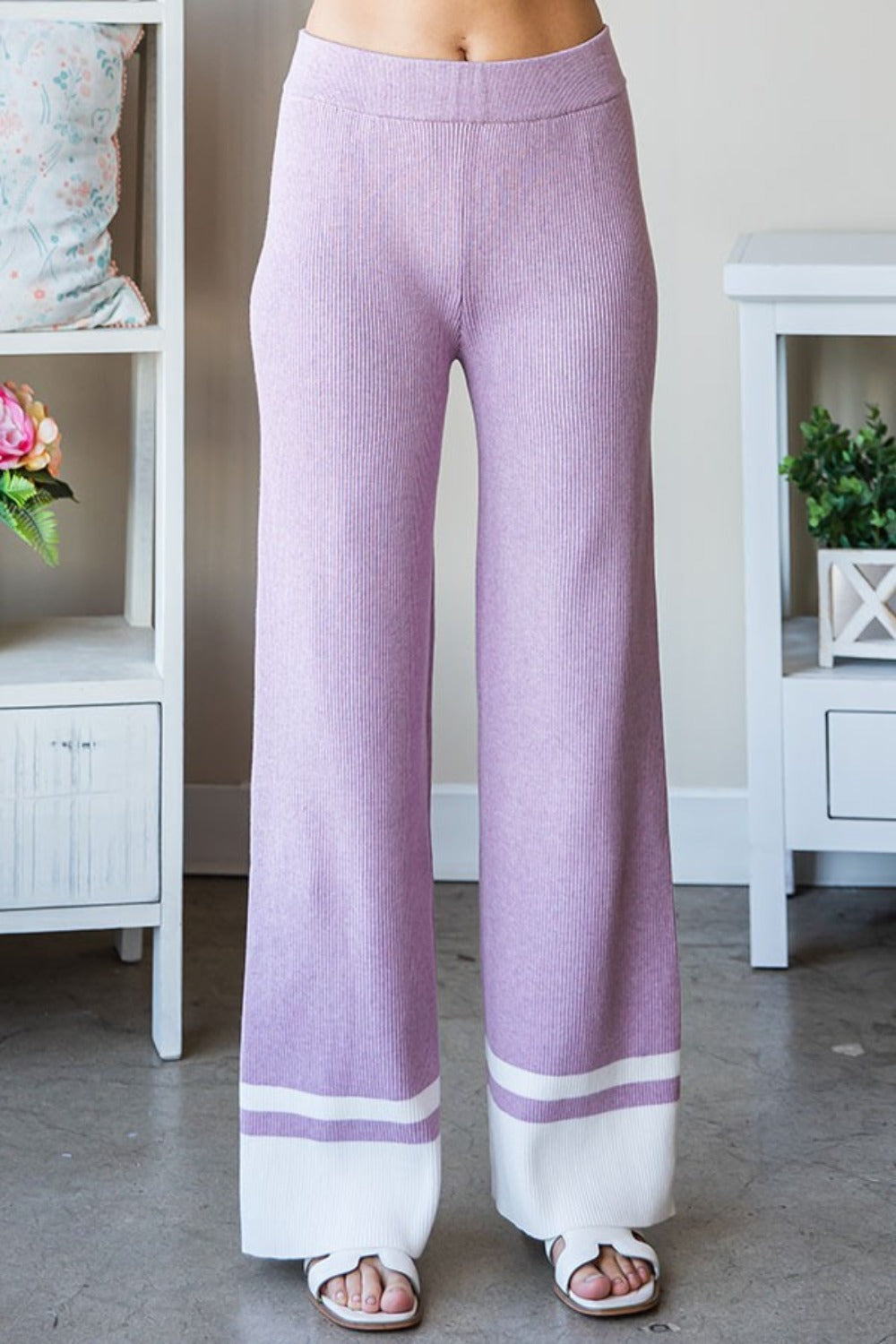 First Love Contrast Ribbed Knit Pants | Maekery Studio