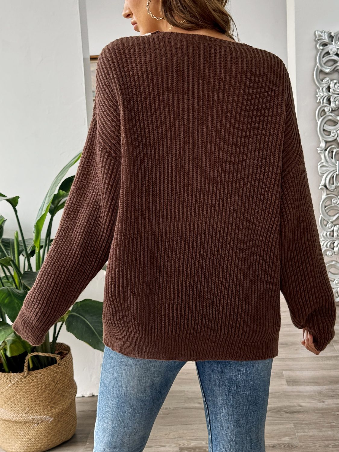 Contrast Dropped Shoulder Long Sleeve Sweater | Maekery Studio