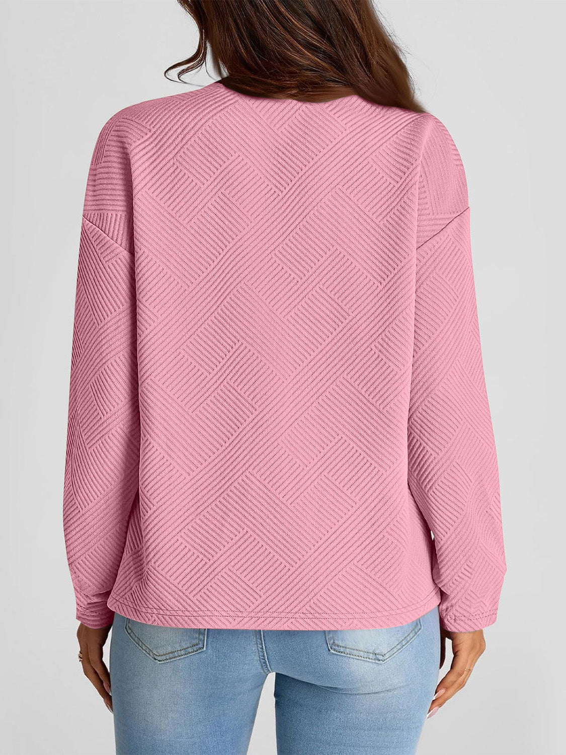 Full Size Texture Round Neck Long Sleeve Sweatshirt | Maekery Studio