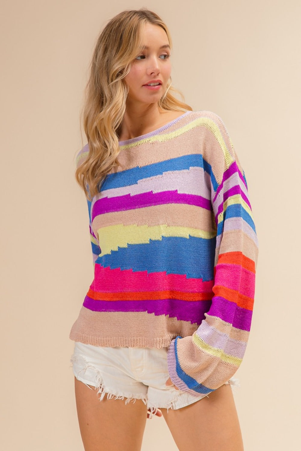 BiBi Multi Color Geometric Stripe Sweater | Maekery Studio