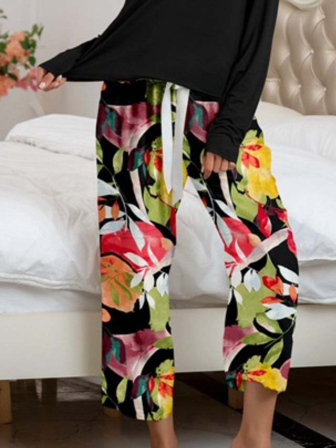 Round Neck Top and Printed Pants Lounge Set | Maekery Studio